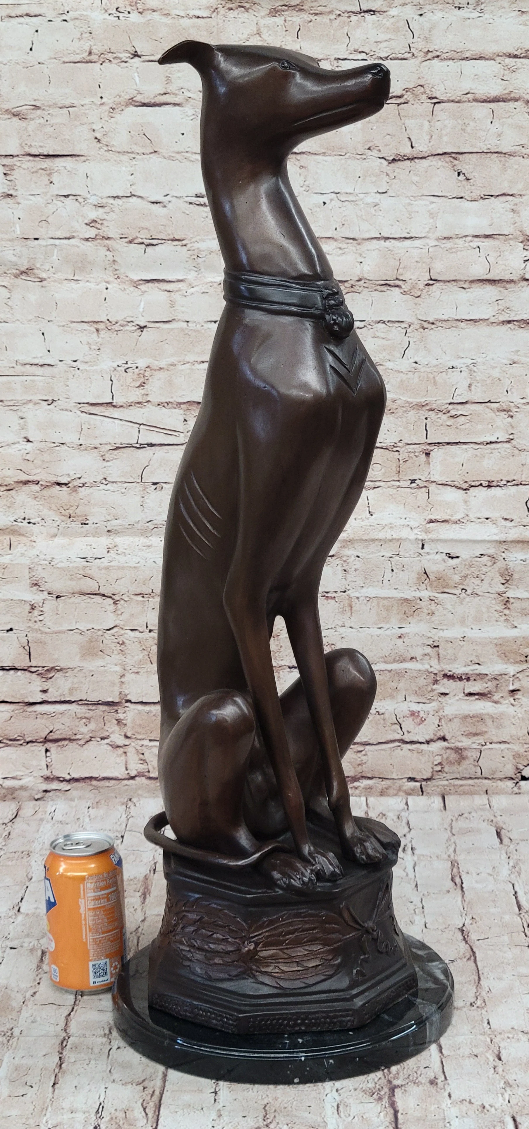 Art Deco Life Size Sitting Greyhound Dog Bronze Sculpture Marble Base Statue - Image 2
