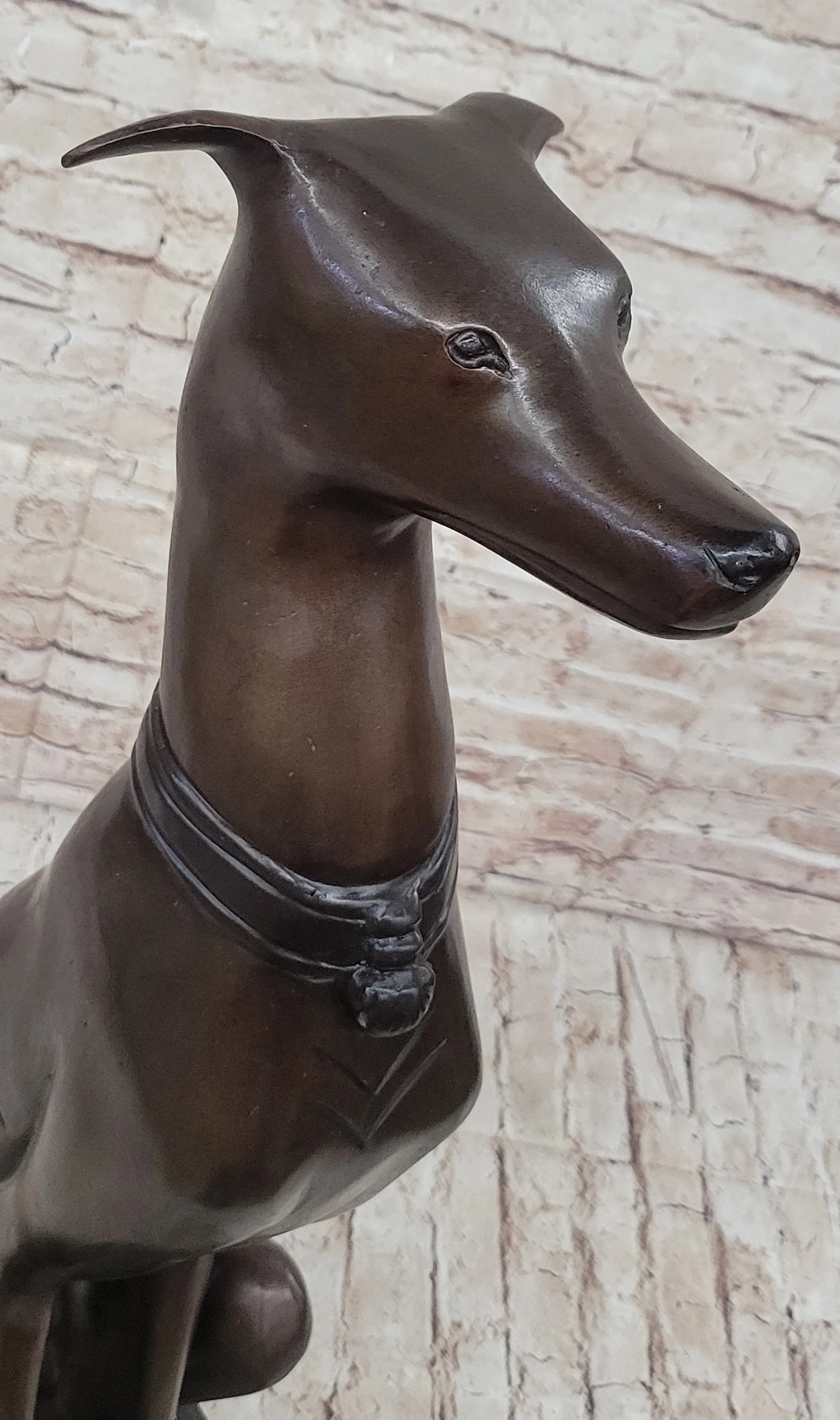 Art Deco Life Size Sitting Greyhound Dog Bronze Sculpture Marble Base Statue - Image 8