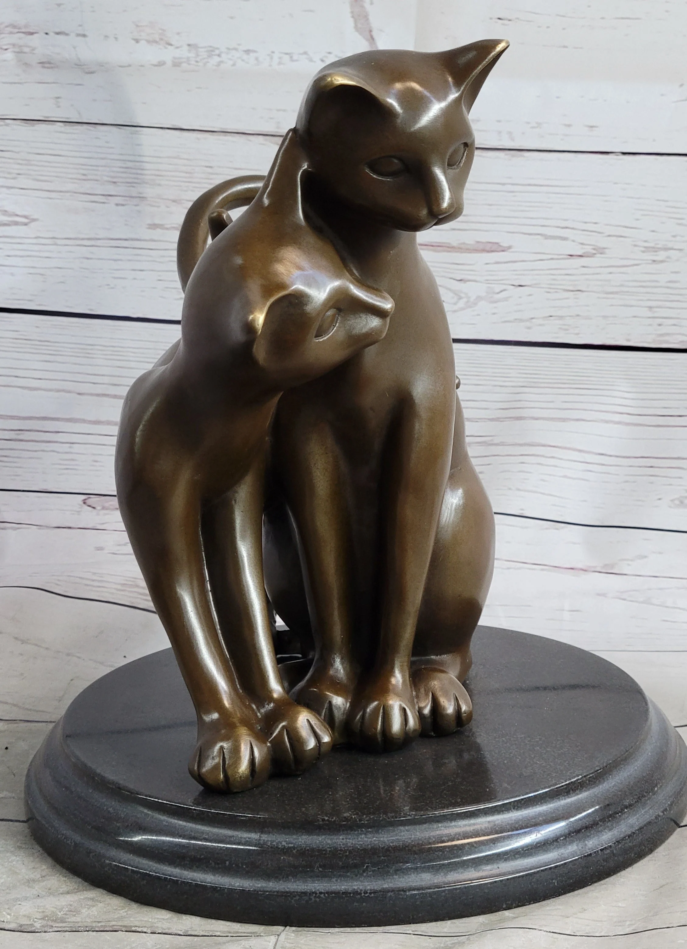 Art Deco Two Large Household Cat Playing with each other Bronze Sculpture Statue - Image 4
