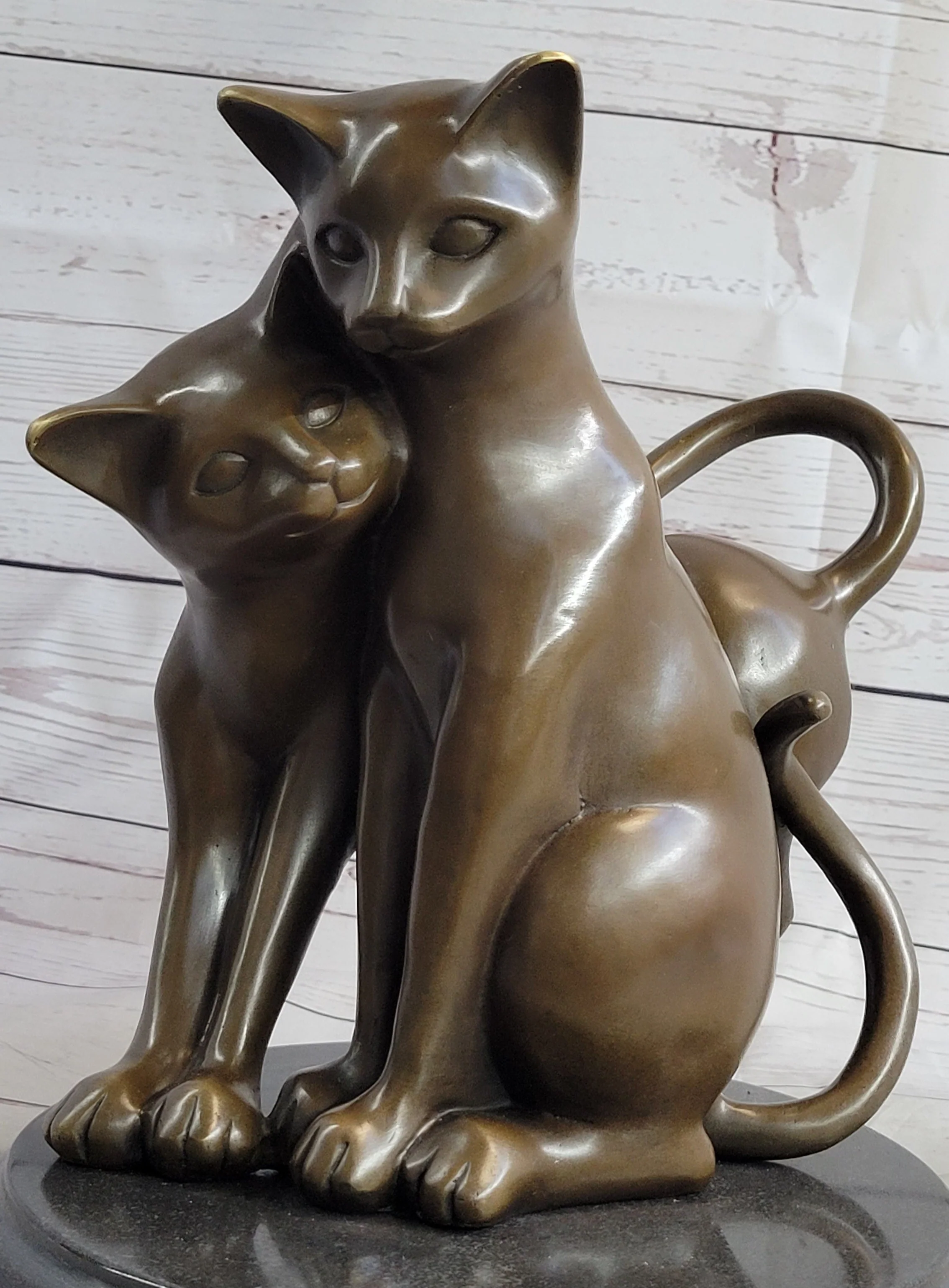 Art Deco Two Large Household Cat Playing with each other Bronze Sculpture Statue - Image 9