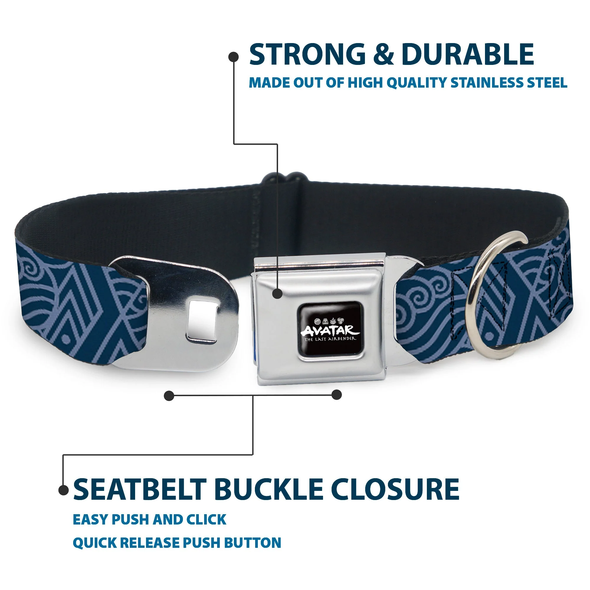 AVATAR LAST AIRBENDER Title Logo Full Color Black/White Seatbelt Buckle Collar - Avatar Last Airbender Water Element Symbol Blues - Image 4