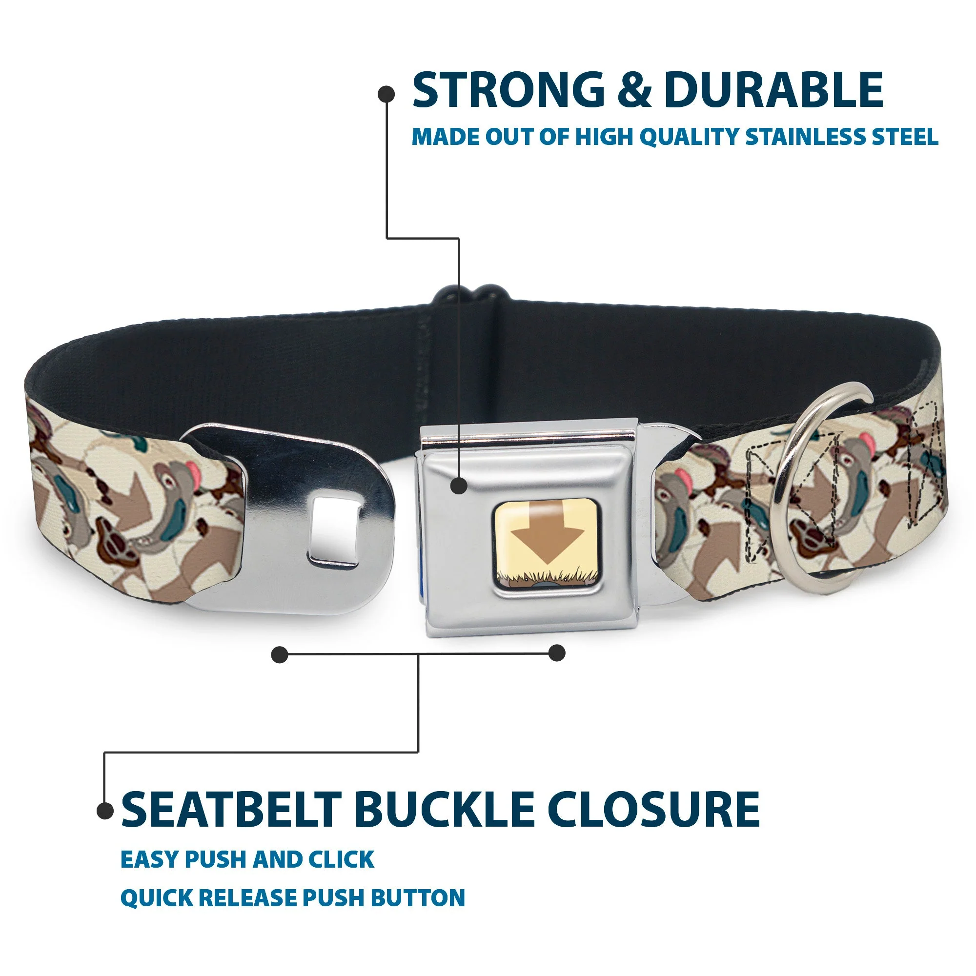 Avatar the Last Airbender Appa Face CLOSE-UP Full Color Seatbelt Buckle Collar - Avatar the Last Airbender Appa Pose Stacked - Image 4