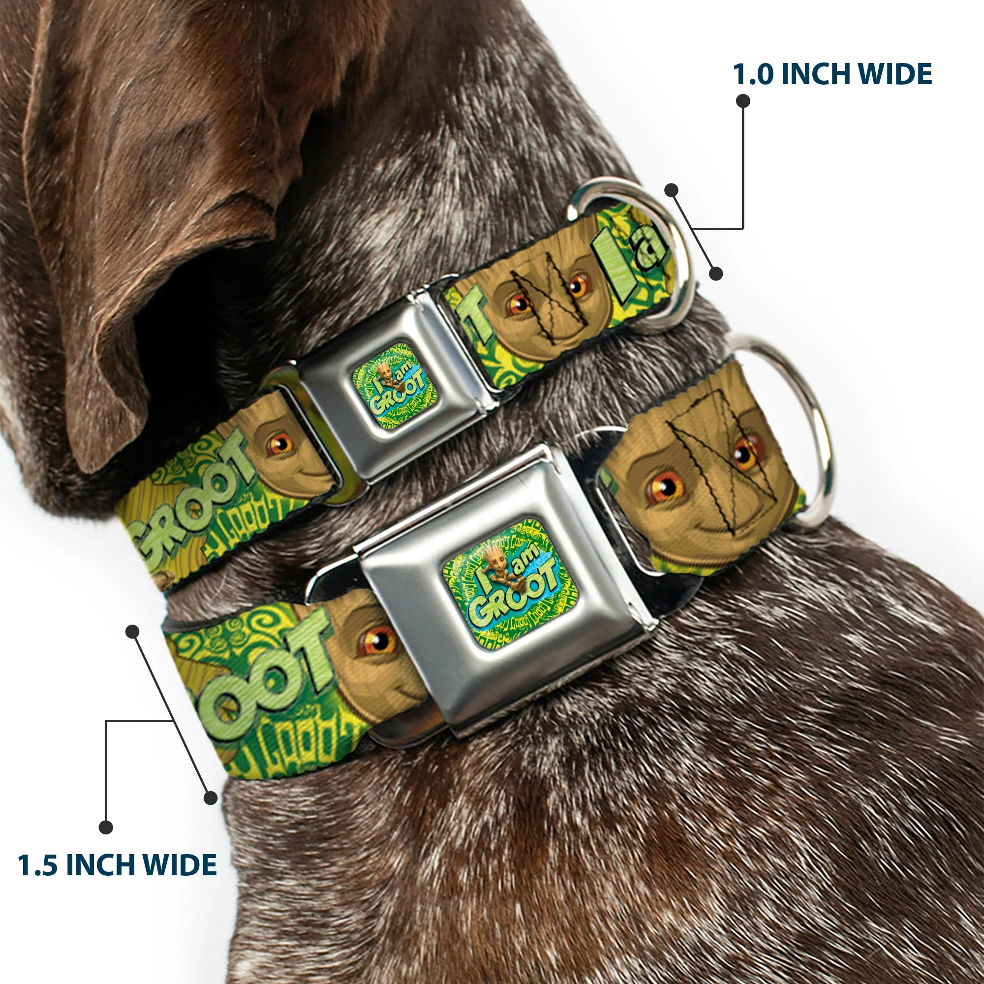 Baby Groot Running Pose I AM GROOT Full Color Greens/Yellows Seatbelt Buckle Collar - Baby Groot Pose/Face I AM GROOT Browns/Greens/Yellows - Image 2