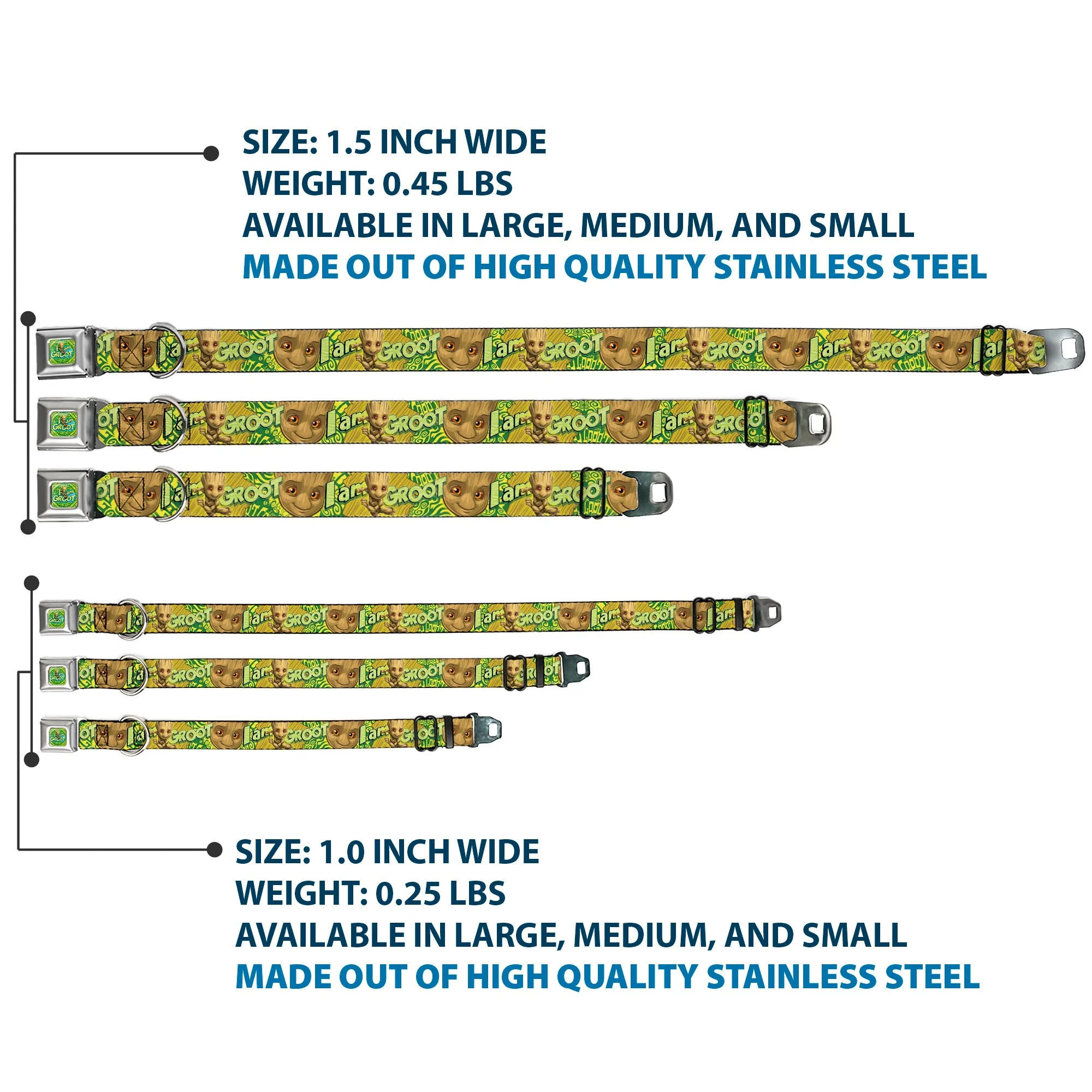 Baby Groot Running Pose I AM GROOT Full Color Greens/Yellows Seatbelt Buckle Collar - Baby Groot Pose/Face I AM GROOT Browns/Greens/Yellows - Image 3