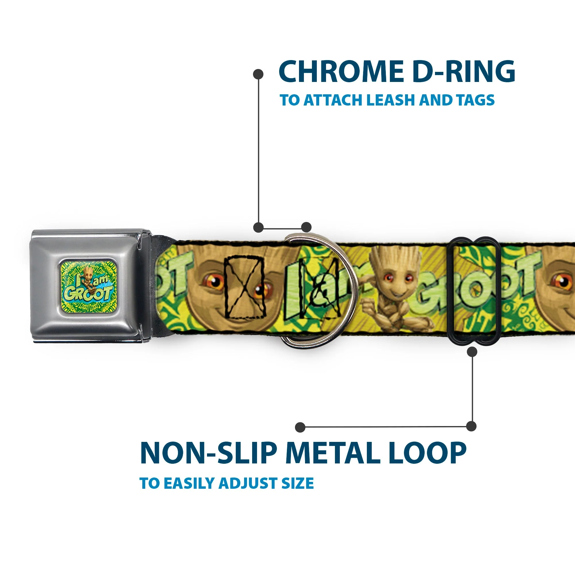 Baby Groot Running Pose I AM GROOT Full Color Greens/Yellows Seatbelt Buckle Collar - Baby Groot Pose/Face I AM GROOT Browns/Greens/Yellows - Image 5