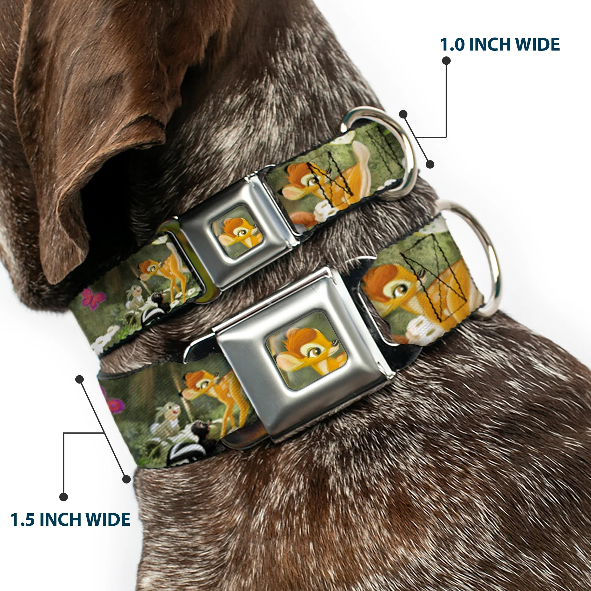 Bambi Face CLOSE-UP Full Color Gray Seatbelt Buckle Collar - Bambi & Friends Scene - Image 2