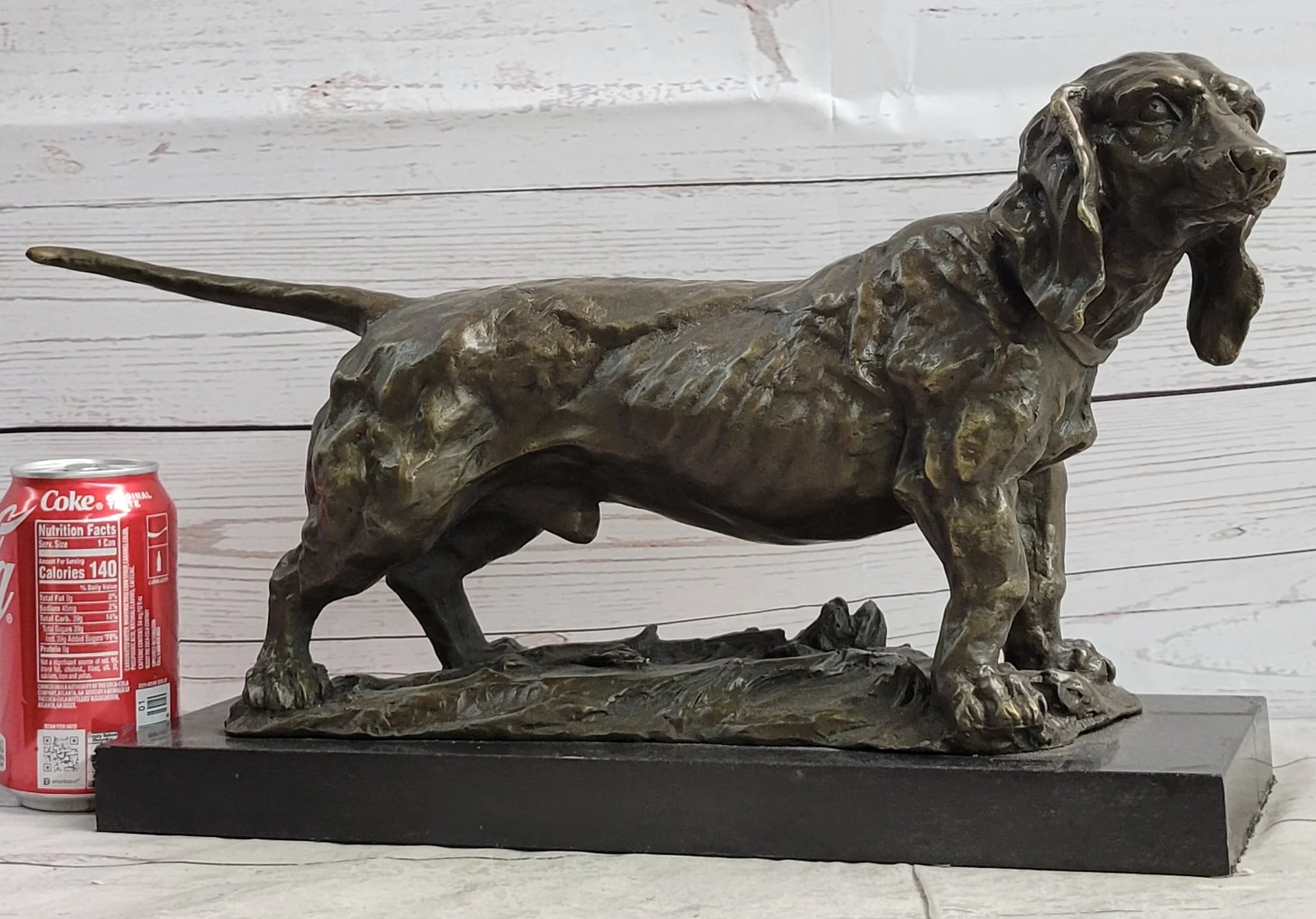 Basset Hound Dog Figure Art Deco Bronze Sculpture on Marble Base Figurine Gift - Image 2