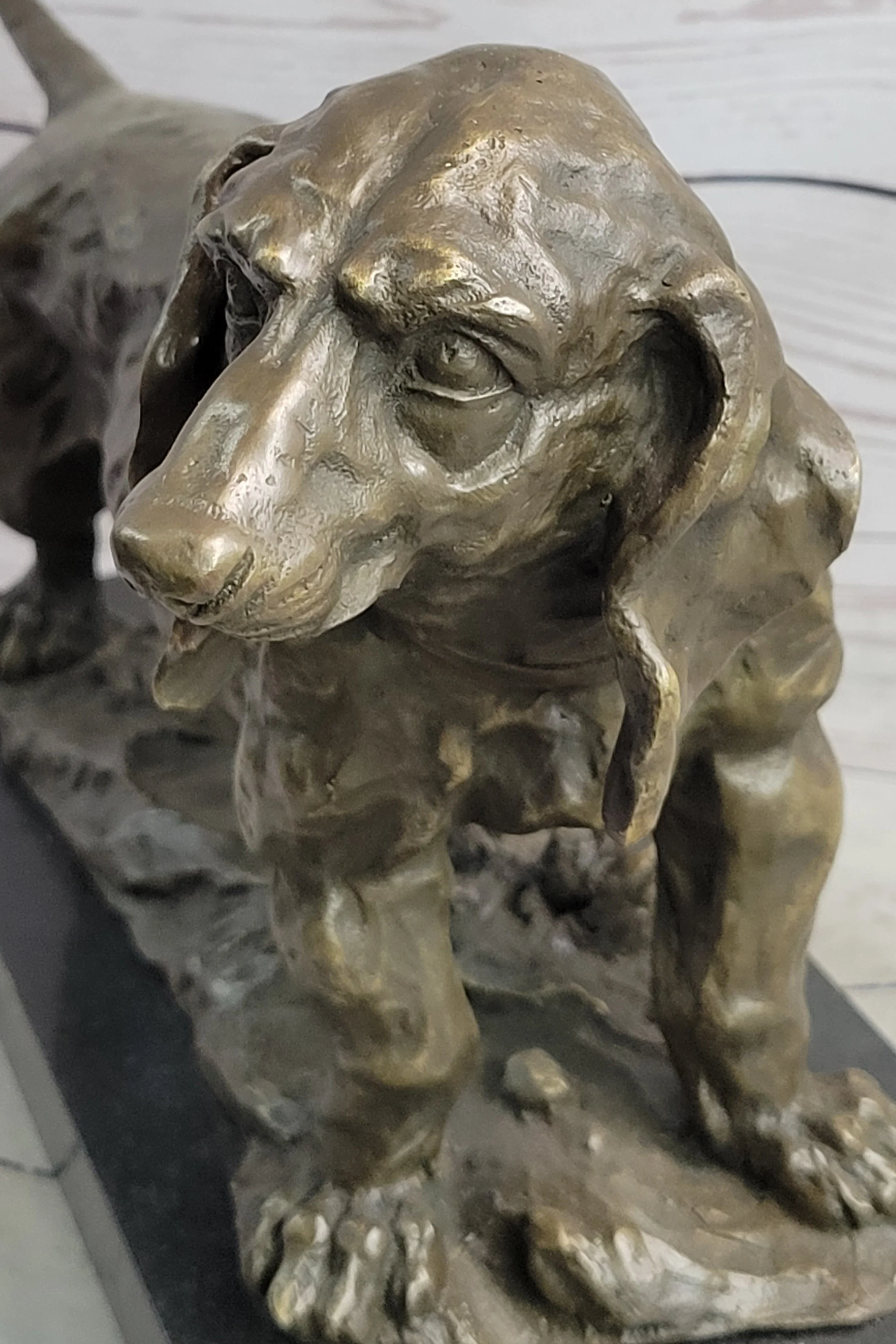 Basset Hound Dog Figure Art Deco Bronze Sculpture on Marble Base Figurine Gift - Image 7
