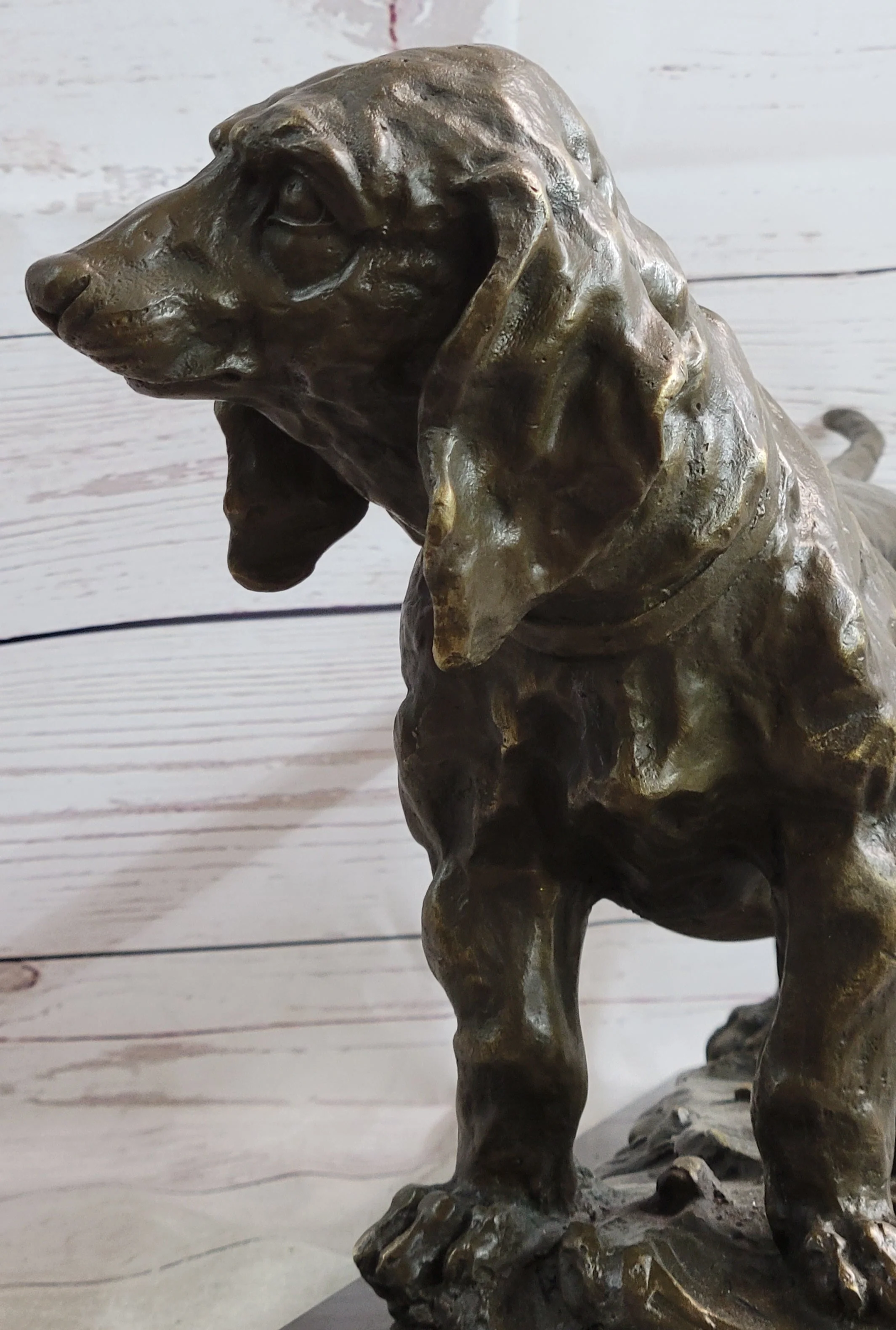 Basset Hound Dog Figure Art Deco Bronze Sculpture on Marble Base Figurine Gift - Image 9