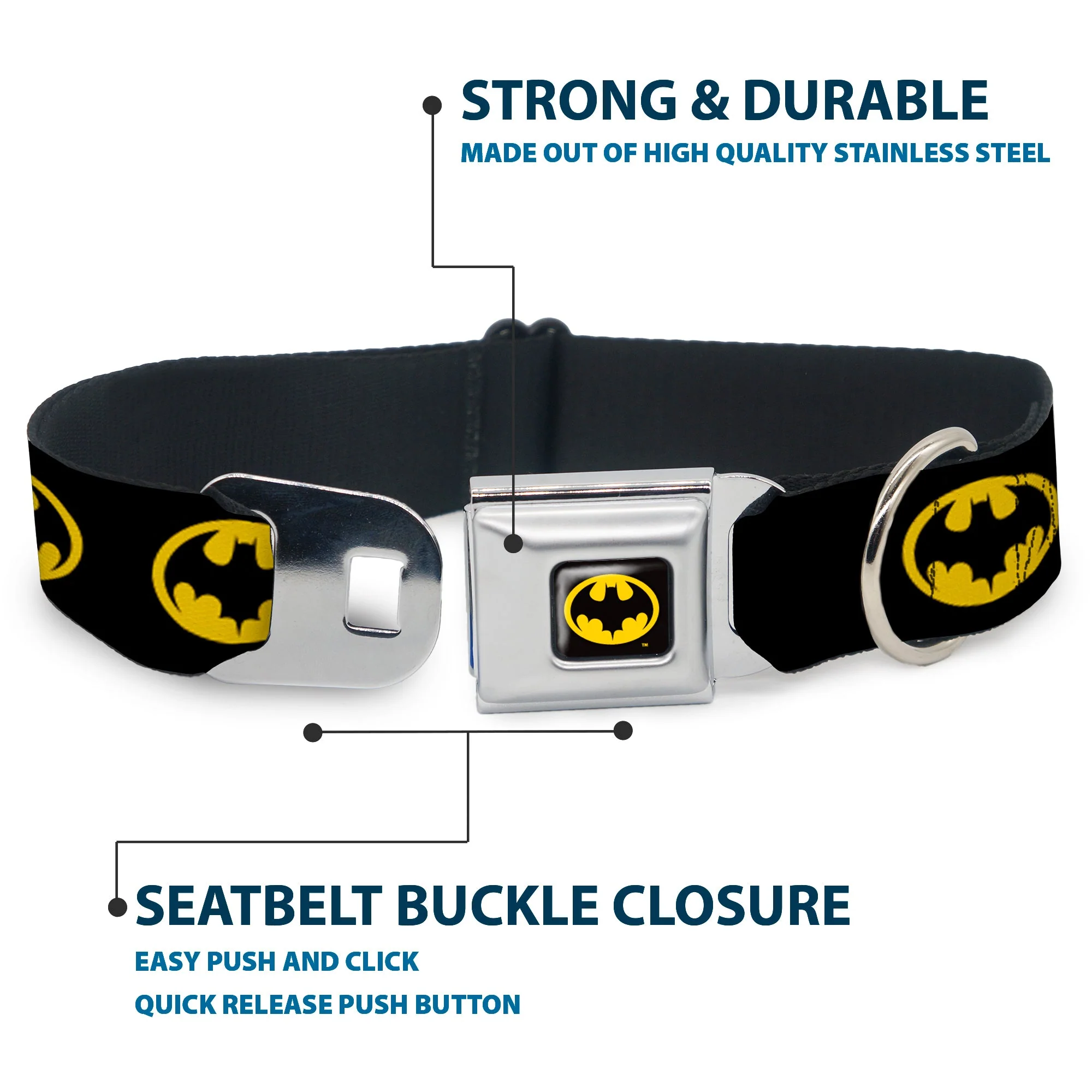 Batman 1989 Logo Full Color Black/Yellow Seatbelt Buckle Collar - Batman 1989 Logo Black/Yellow - Image 4