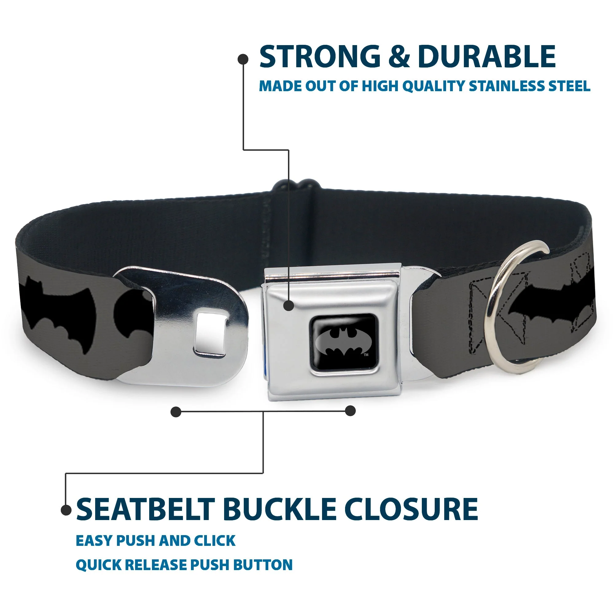 Batman Black/Silver Seatbelt Buckle Collar - Bat Logo Transitions Gray/Black - Image 4