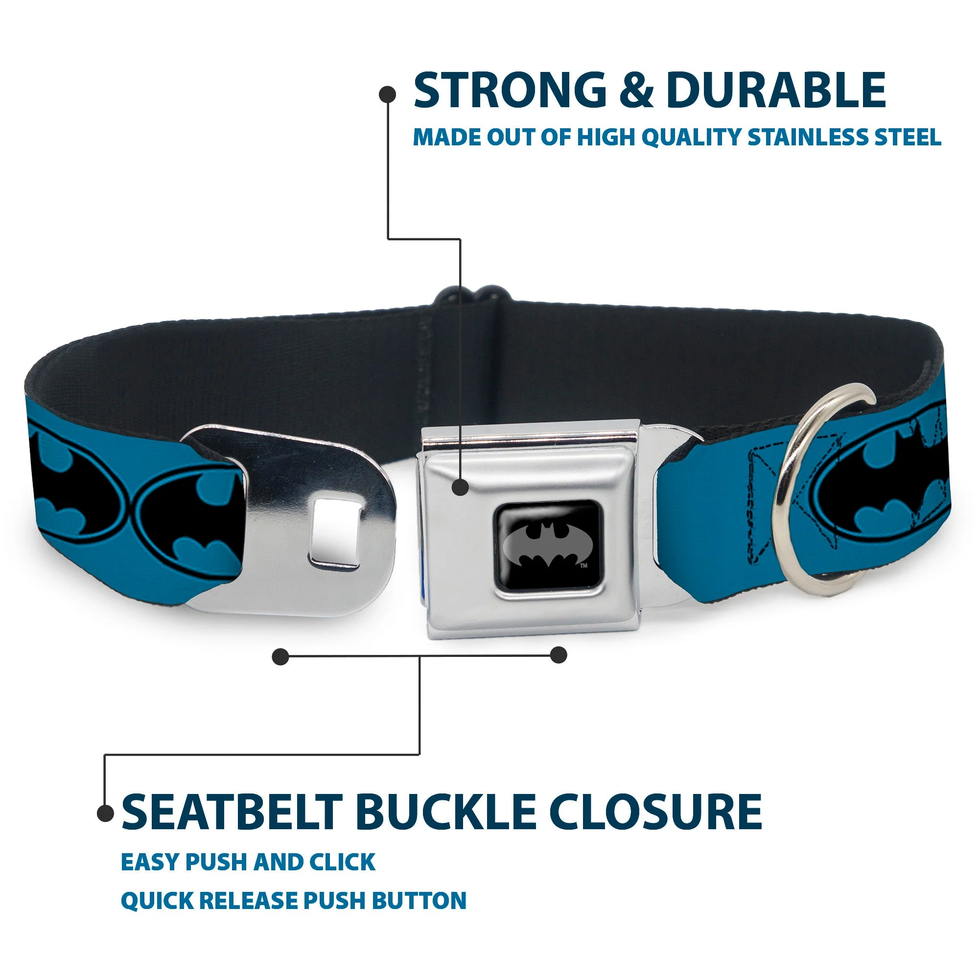 Batman Black Silver Seatbelt Buckle Collar - Bat Signal-3 Blue/Black/Blue - Image 4