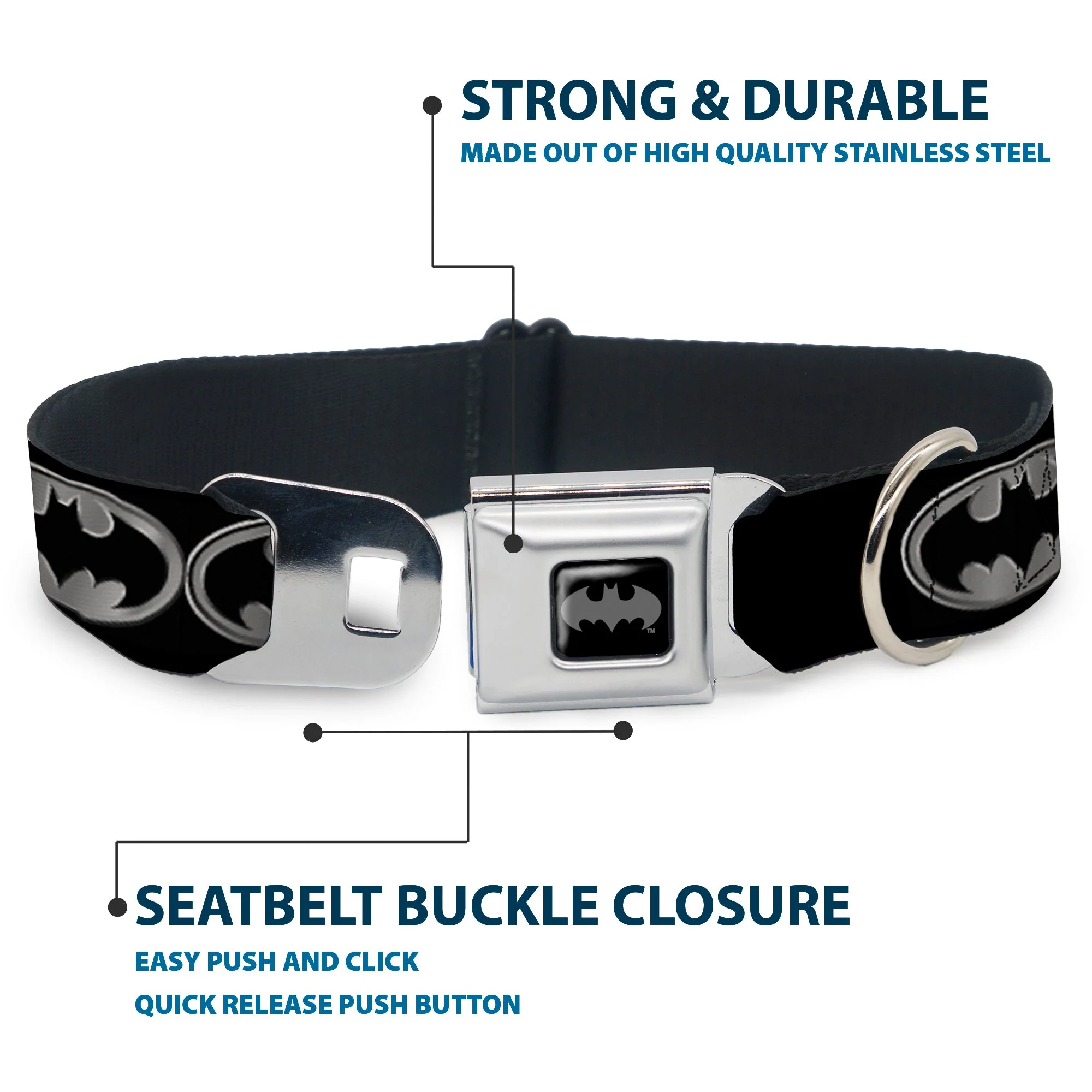 Batman Black Silver Seatbelt Buckle Collar - Batman Shield Black/Silver - Image 4