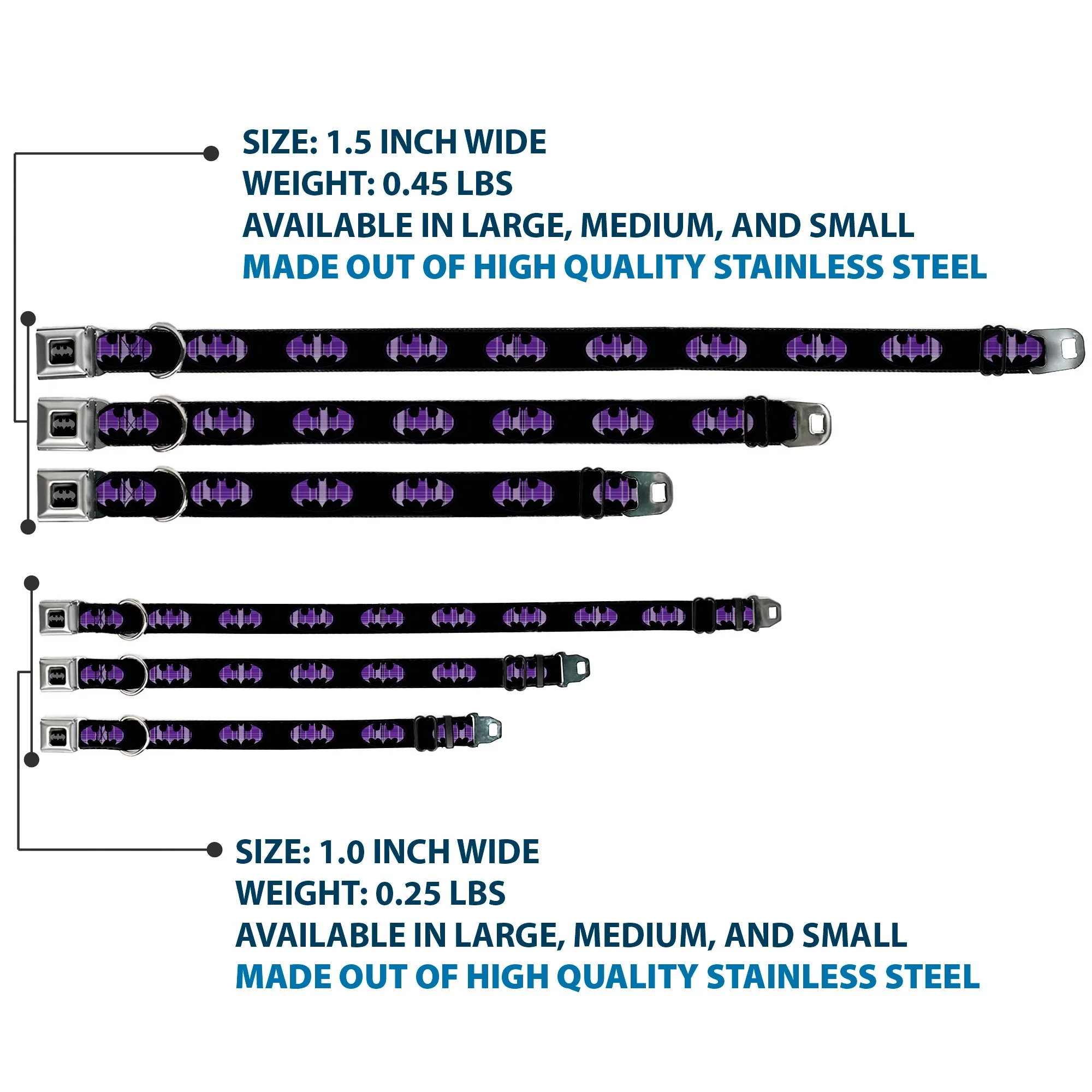 Batman Black Silver Seatbelt Buckle Collar - Batman Signal Black/Purple Plaid - Image 3