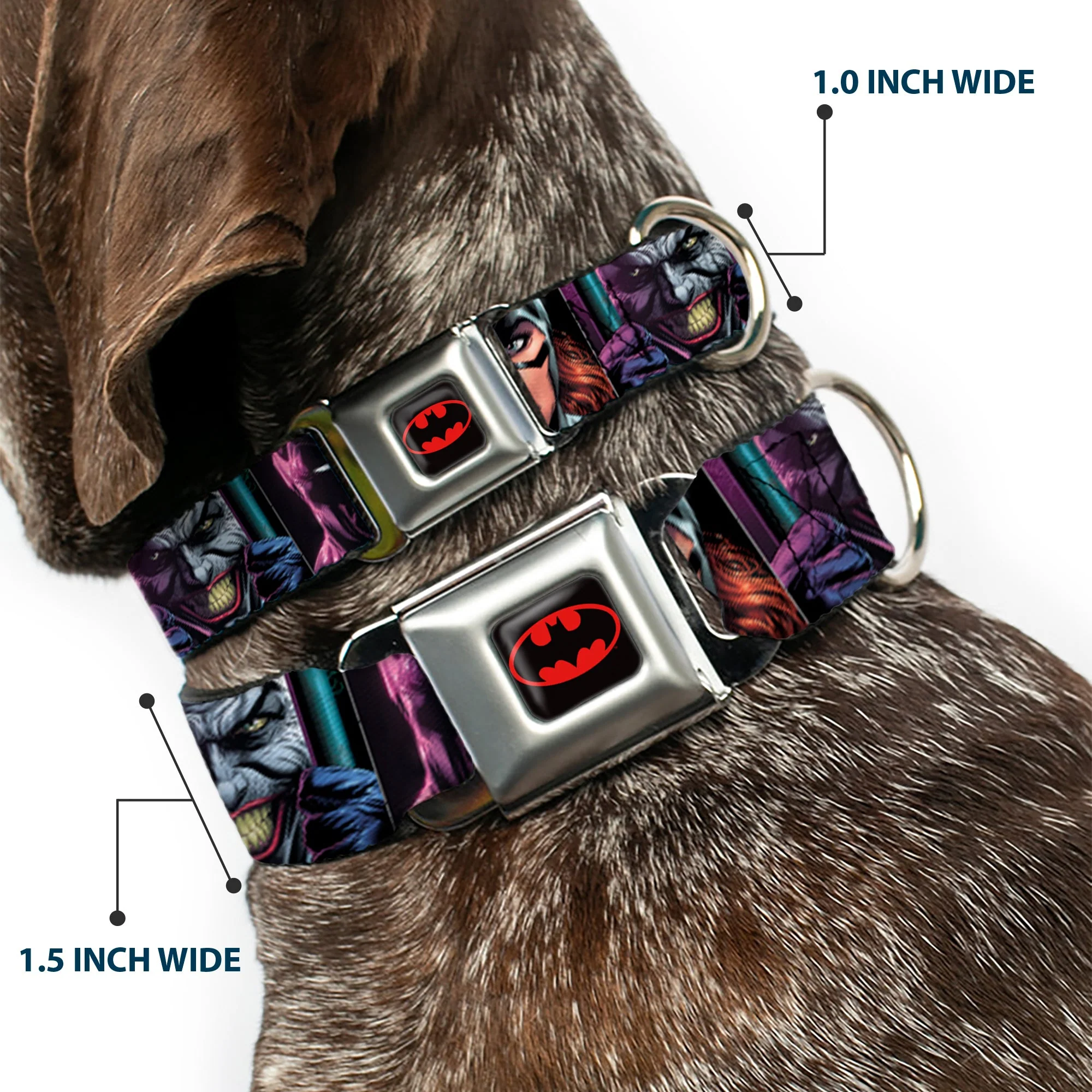 Batman Black/Yellow Seatbelt Buckle Collar - Batman Batgirl and Joker Comic Book Cover Face Close-Ups Black - Image 2