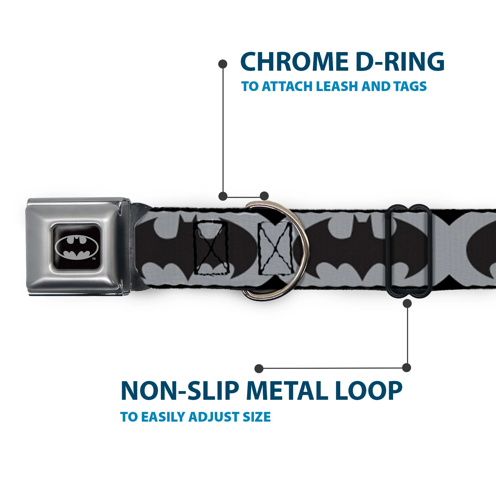 Batman Full Color Black Silver Black Seatbelt Buckle Collar - Bat Signal-5 Black/Gray/Black - Image 5
