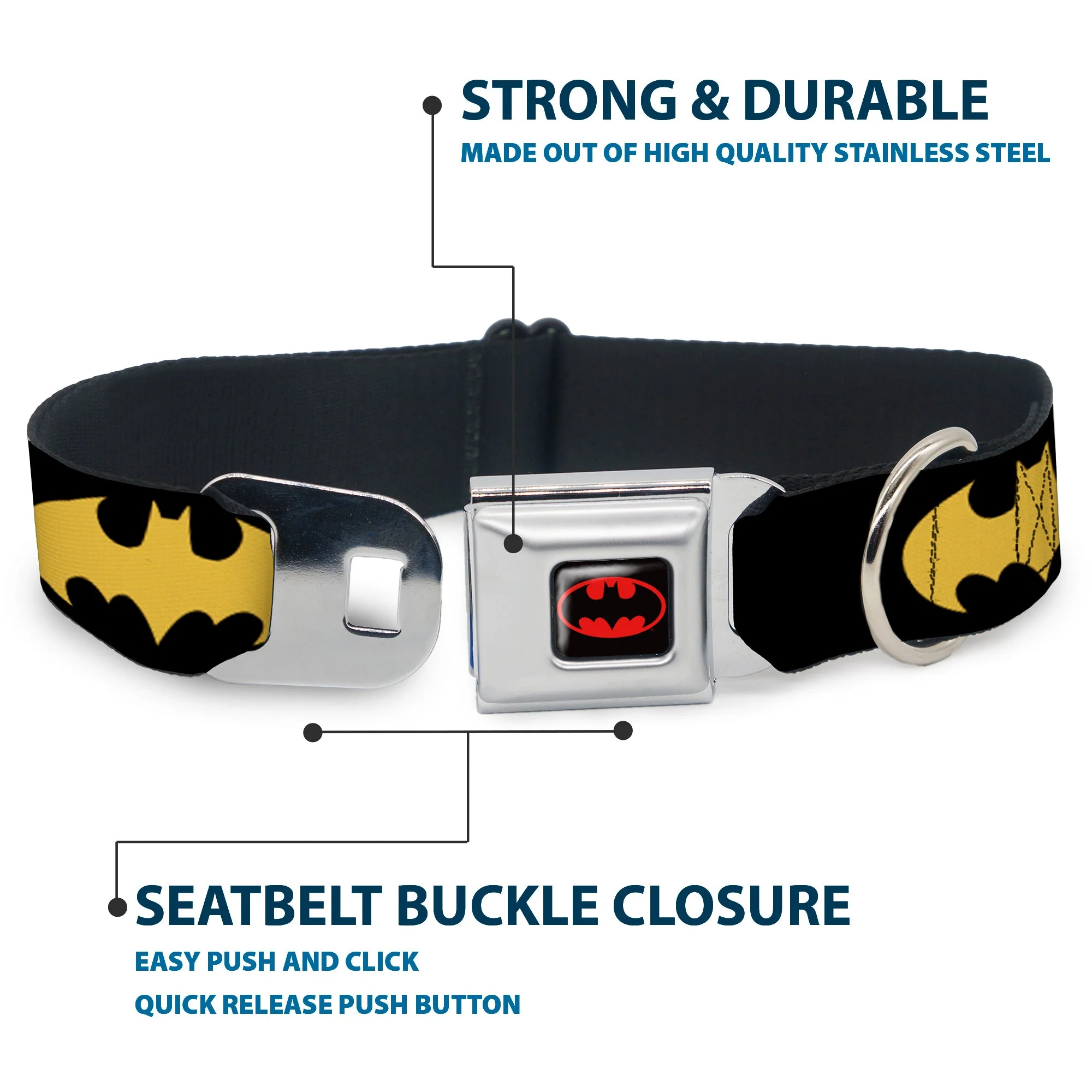 Batman Full Color Black Yellow Seatbelt Buckle Collar - Bat Signal-1 Black/Yellow - Image 4