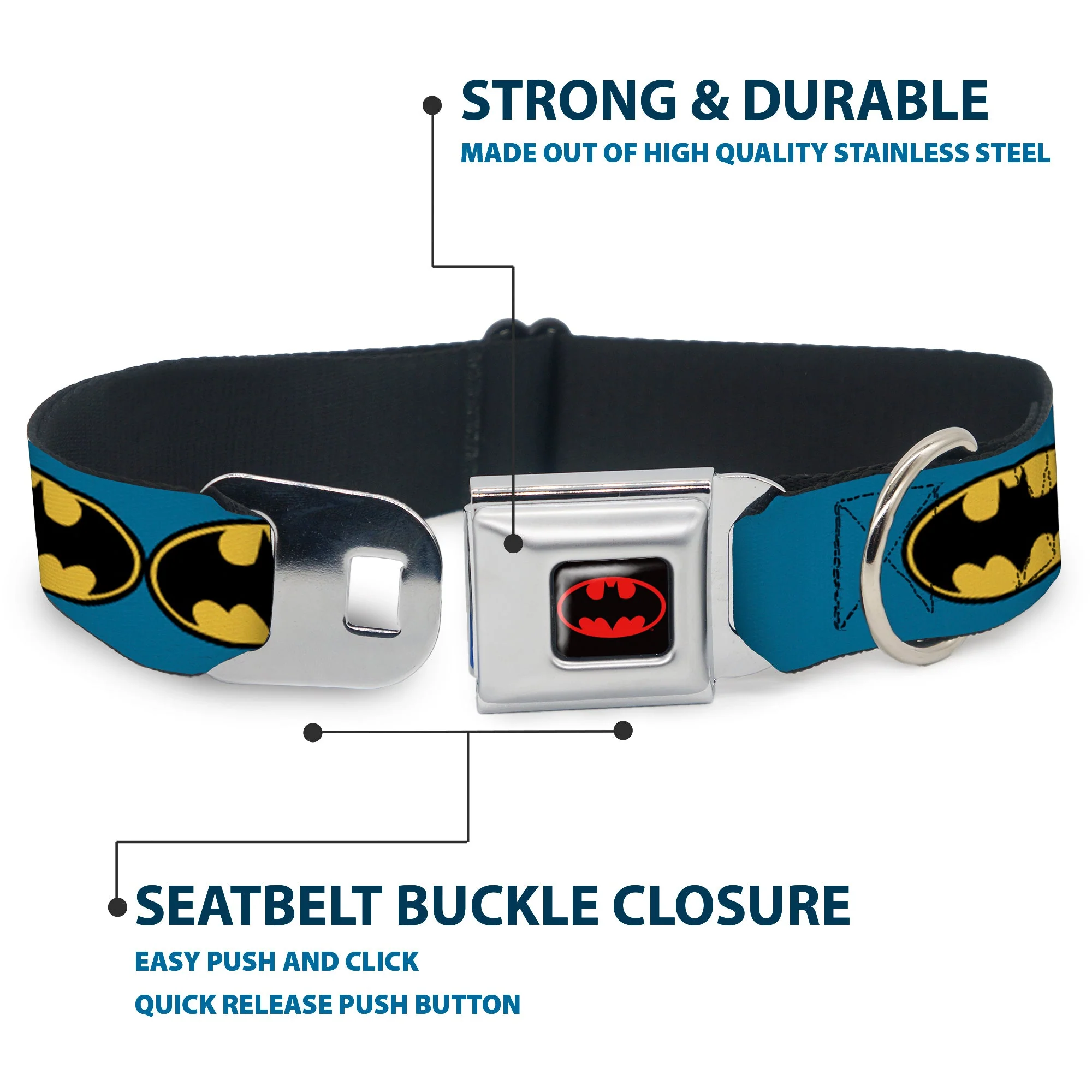Batman Full Color Black Yellow Seatbelt Buckle Collar - Bat Signal-3 Blue/Black/Yellow - Image 4