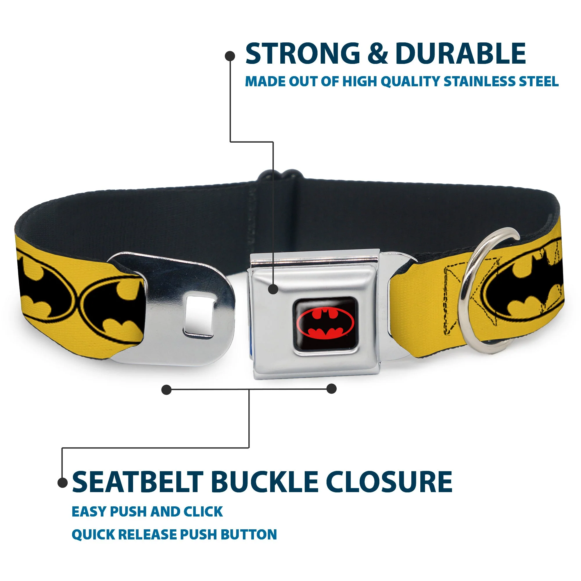 Batman Full Color Black Yellow Seatbelt Buckle Collar - Bat Signal-3 Yellow/Black/Yellow - Image 4