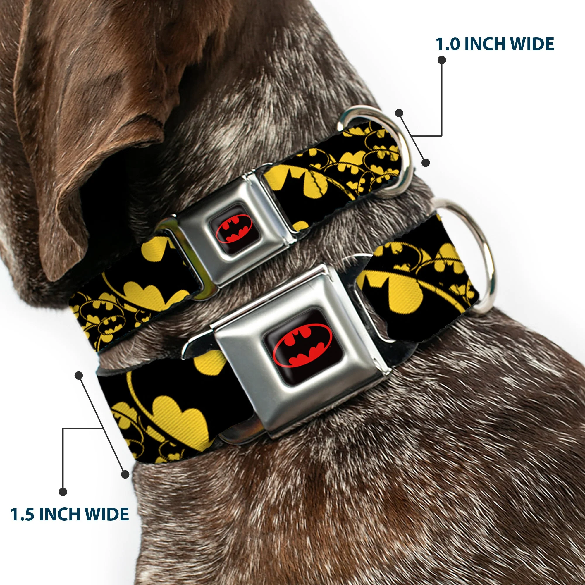 Batman Full Color Black Yellow Seatbelt Buckle Collar - Bat Signals Stacked w/CLOSE-UP Yellow/Black - Image 2