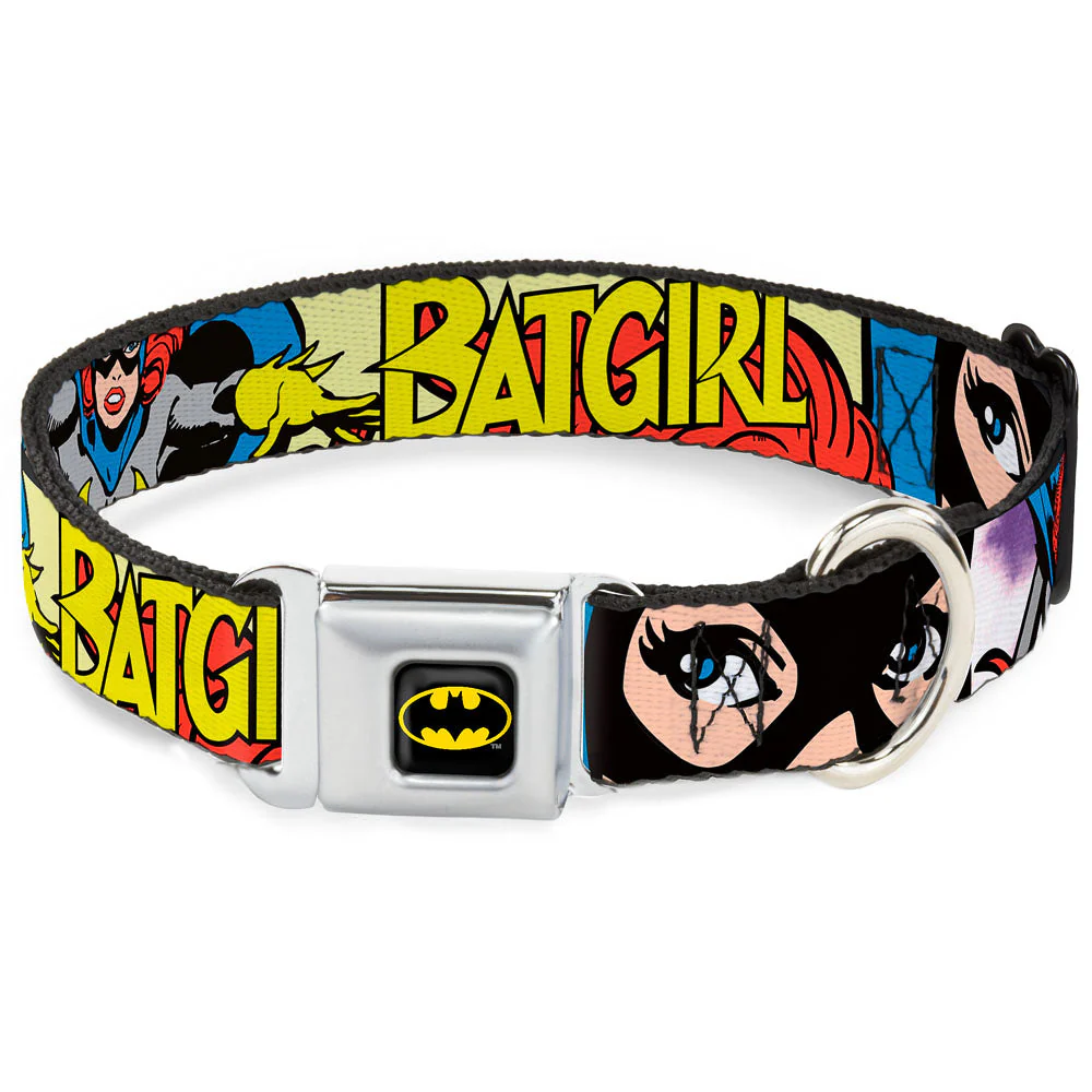 Batman Full Color Black Yellow Seatbelt Buckle Collar - BATGIRL in Action w/Face CLOSE-UP