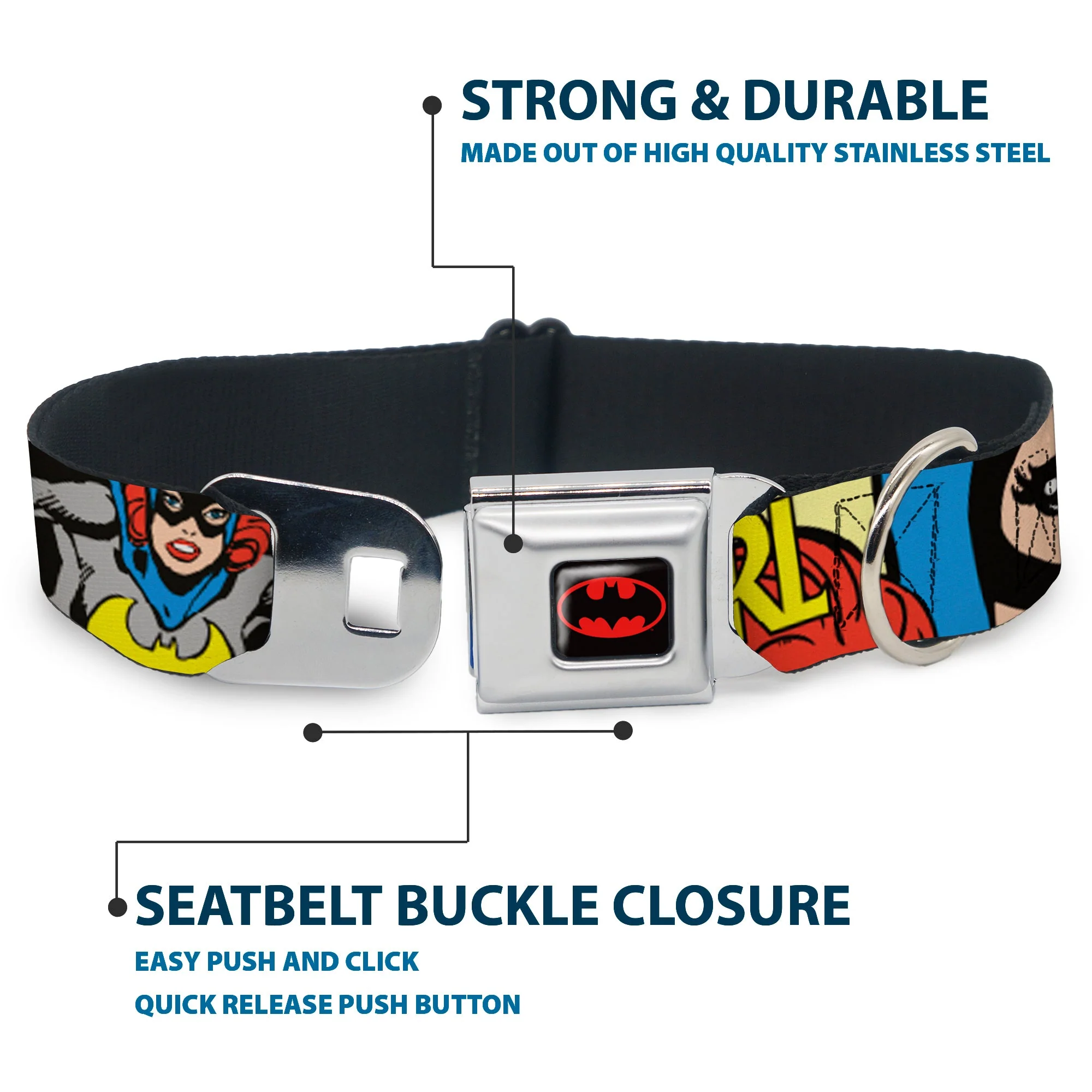 Batman Full Color Black Yellow Seatbelt Buckle Collar - BATGIRL in Action w/Face CLOSE-UP - Image 4