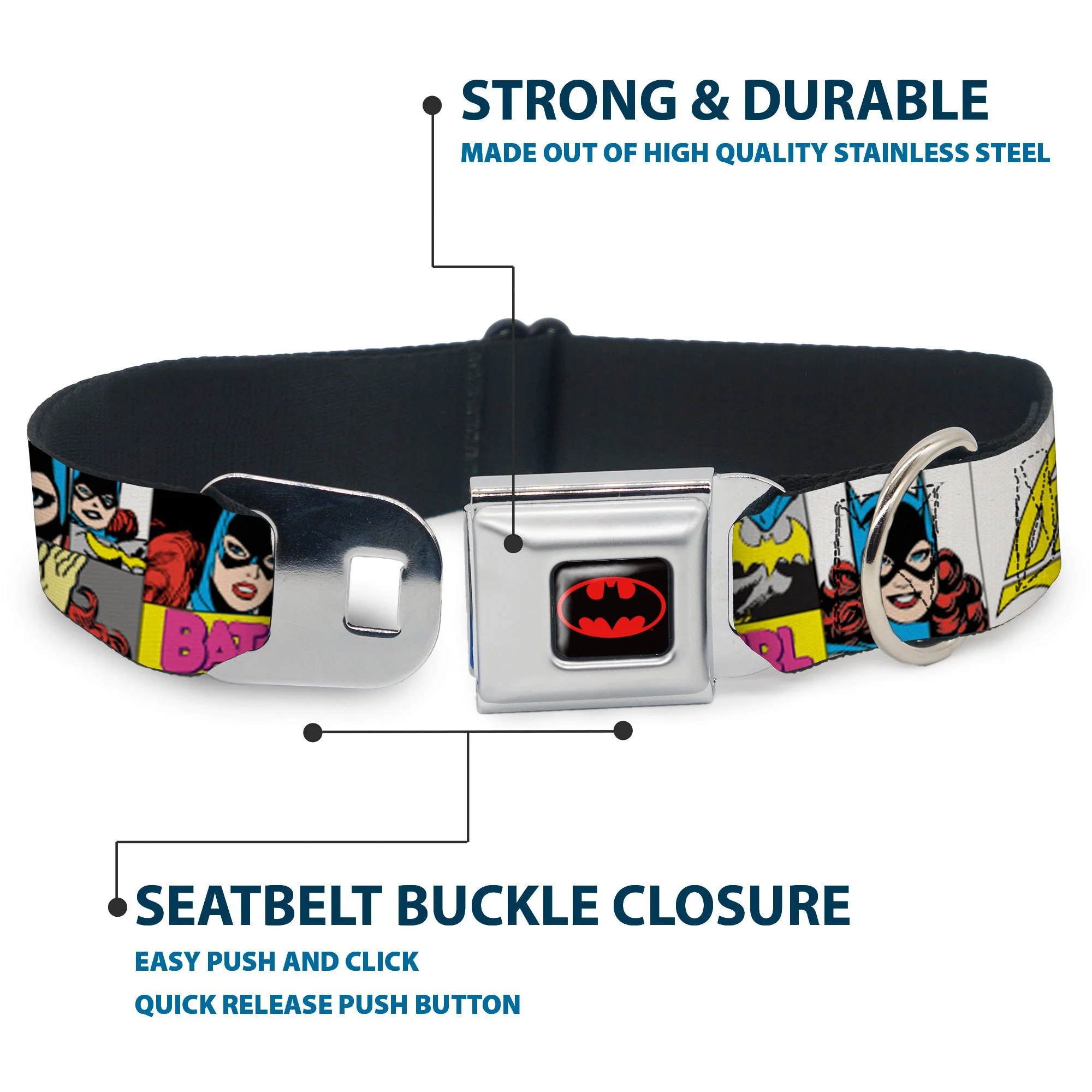Batman Full Color Black Yellow Seatbelt Buckle Collar - BATGIRL Panels Yellow/Pink - Image 4