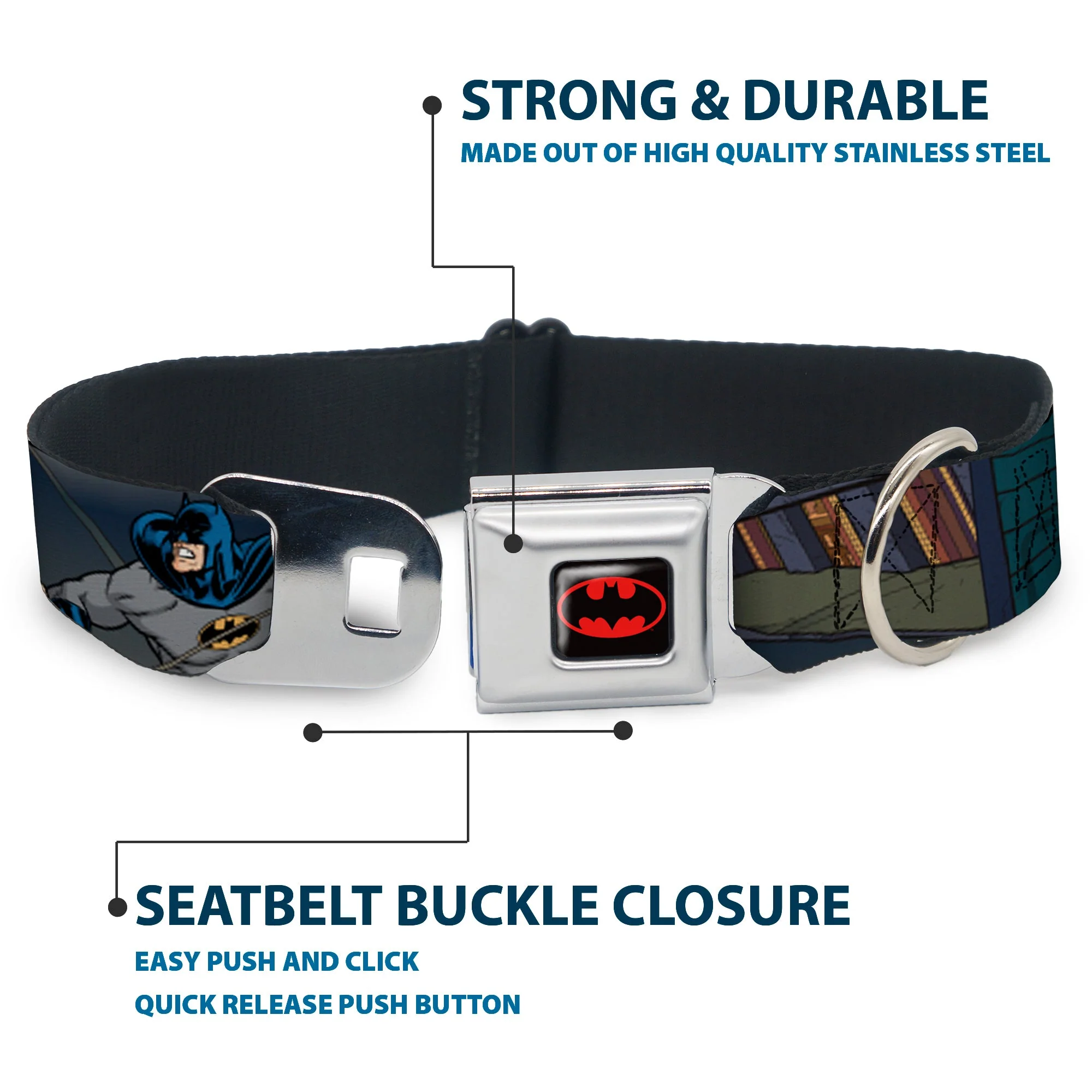 Batman Full Color Black Yellow Seatbelt Buckle Collar - Batman Battling Villains in Tunnel - Image 4