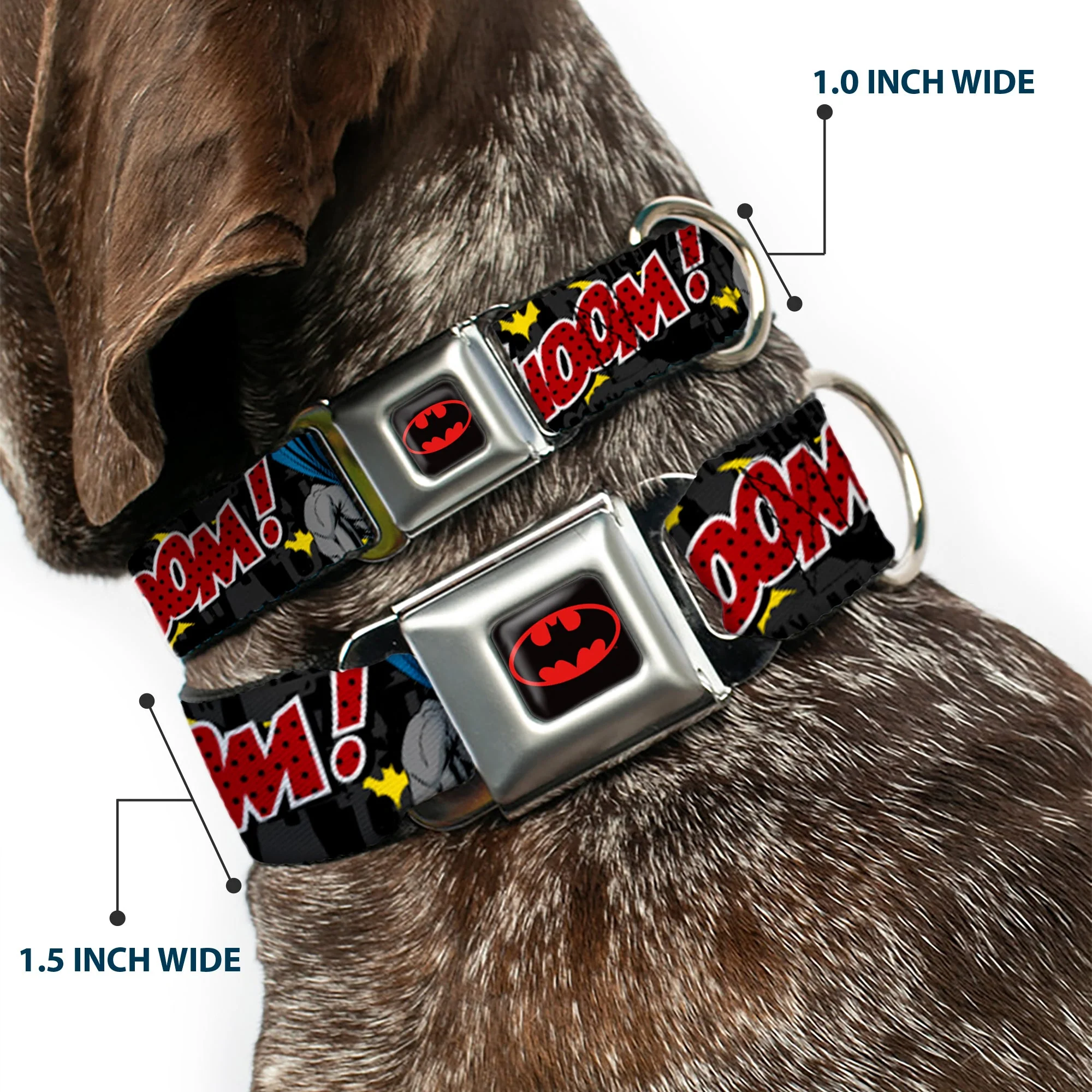 Batman Full Color Black Yellow Seatbelt Buckle Collar - Batman in Action WHOOM! Red Skyline - Image 2
