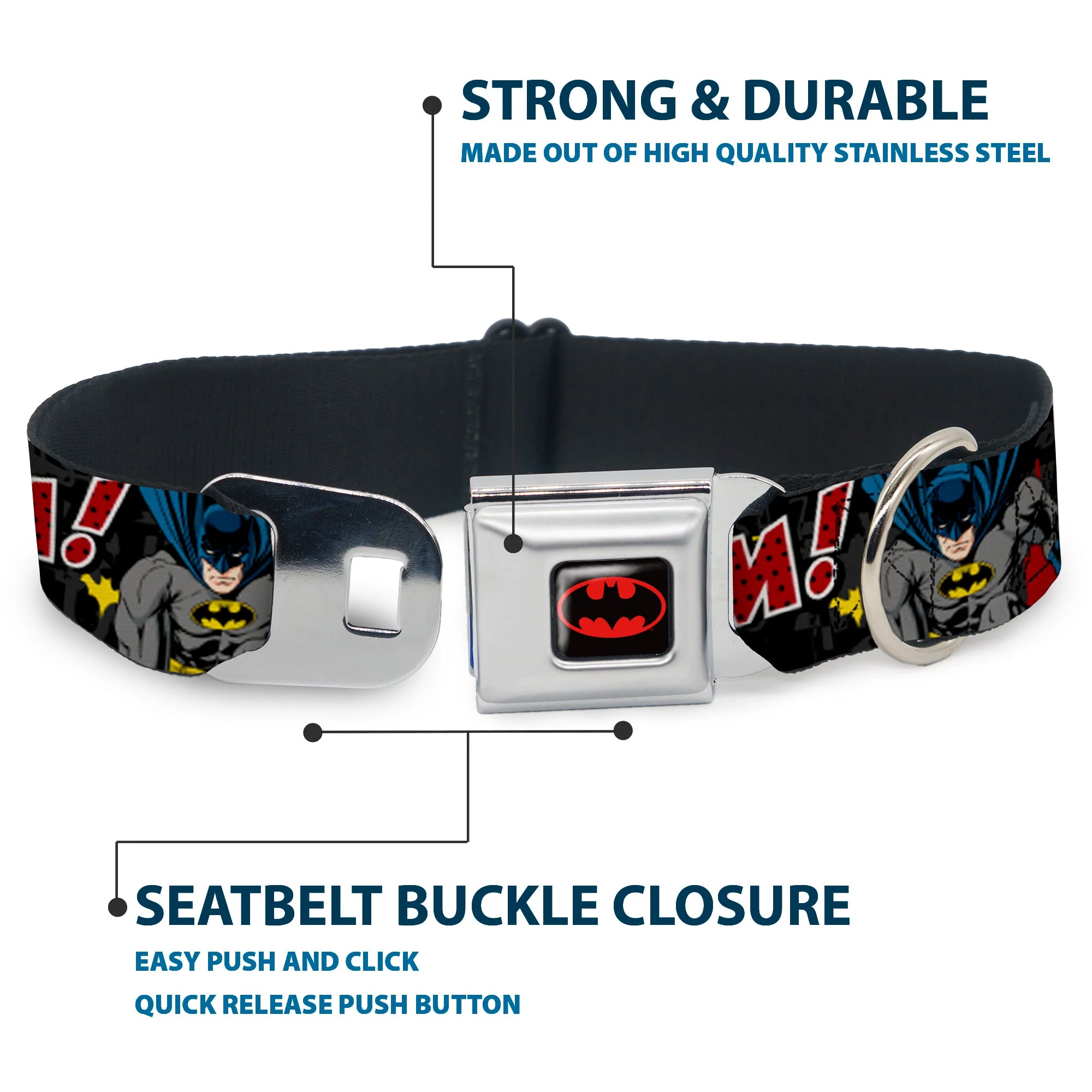 Batman Full Color Black Yellow Seatbelt Buckle Collar - Batman in Action WHOOM! Red Skyline - Image 4