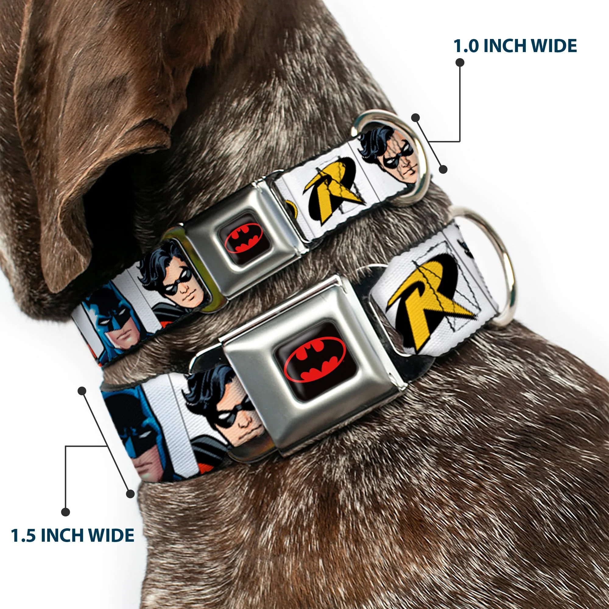 Batman Full Color Black Yellow Seatbelt Buckle Collar - Batman & Robin Blocks White - Image 2