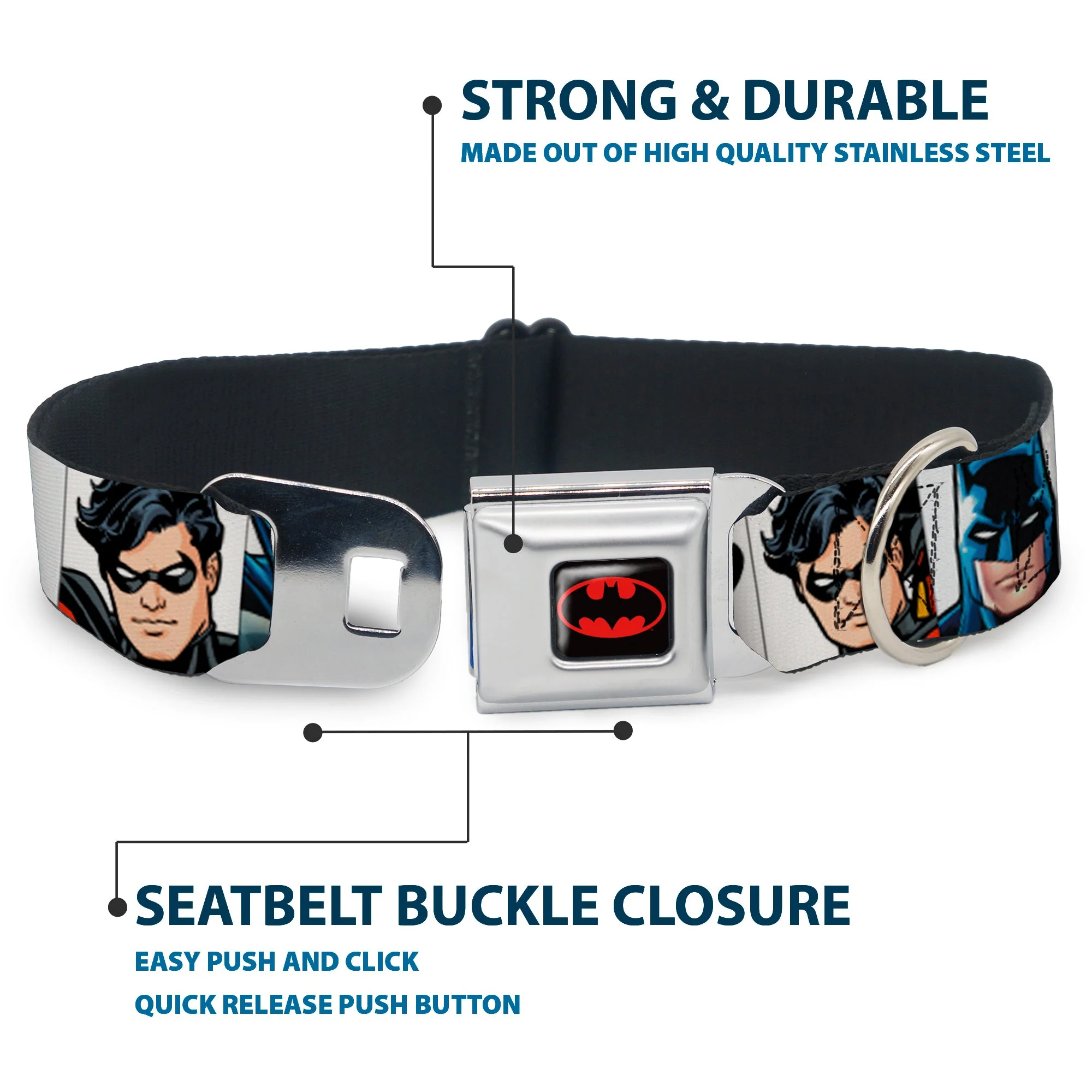 Batman Full Color Black Yellow Seatbelt Buckle Collar - Batman & Robin Blocks White - Image 4
