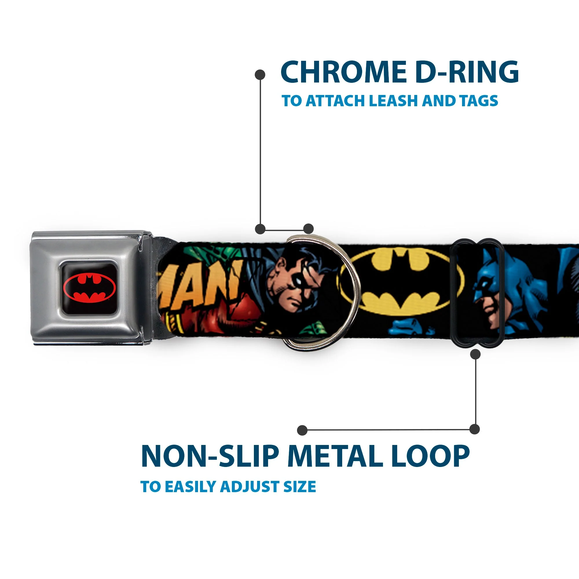 Batman Full Color Black Yellow Seatbelt Buckle Collar - Batman & Robin in Action w/Text Black - Image 5
