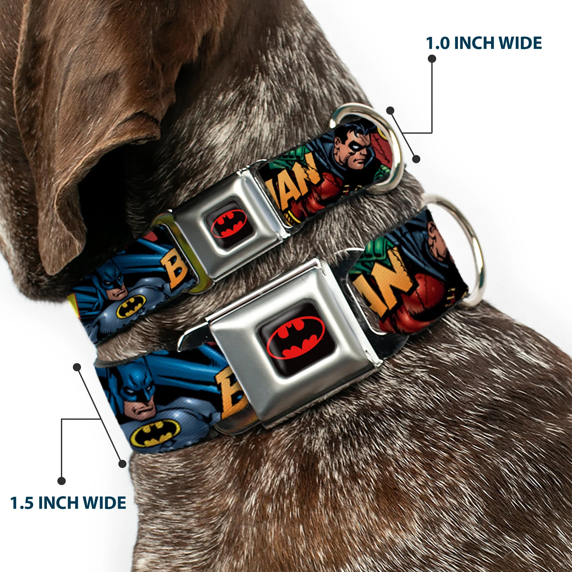 Batman Full Color Black Yellow Seatbelt Buckle Collar - Batman & Robin in Action w/Text Burgundy - Image 2