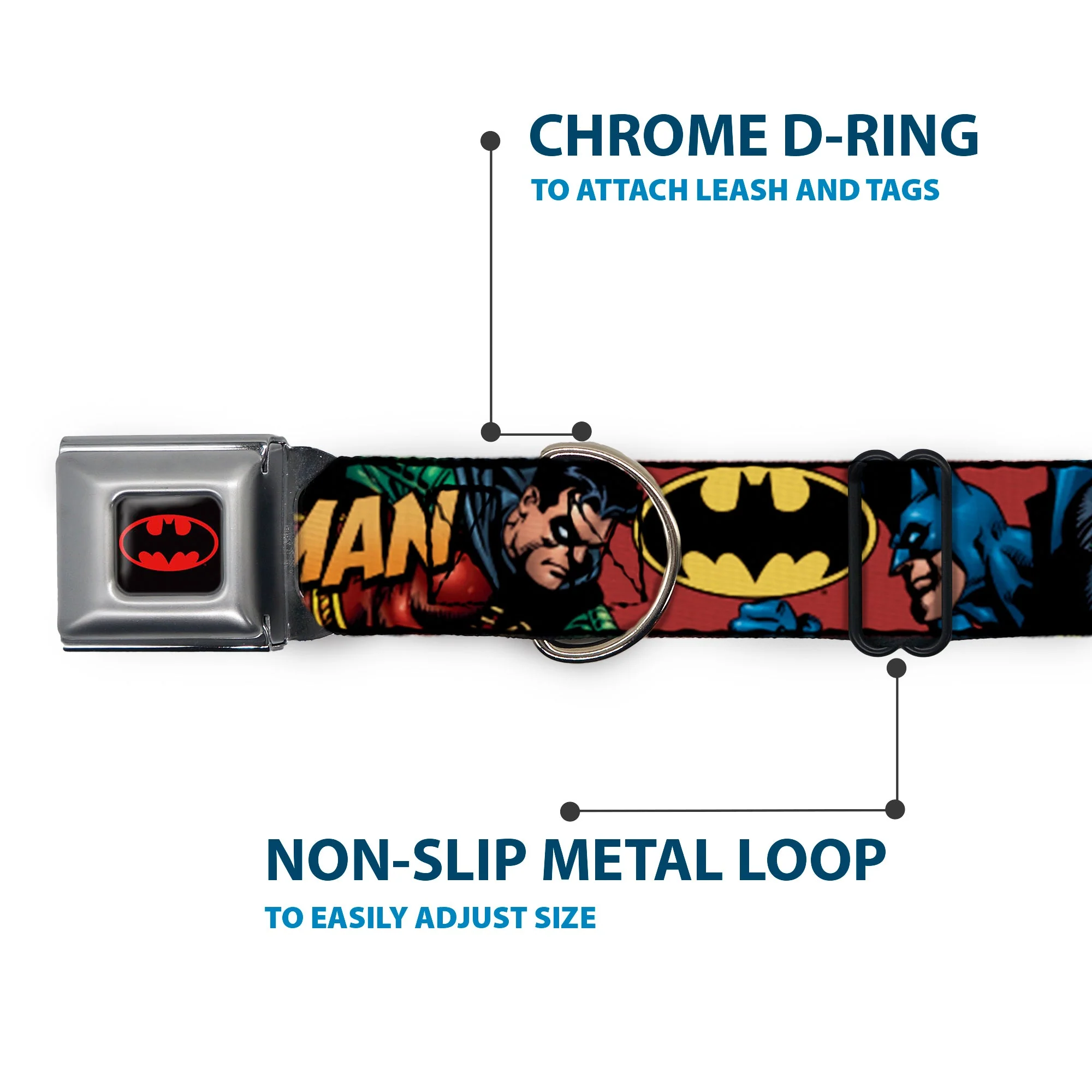 Batman Full Color Black Yellow Seatbelt Buckle Collar - Batman & Robin in Action w/Text Burgundy - Image 5