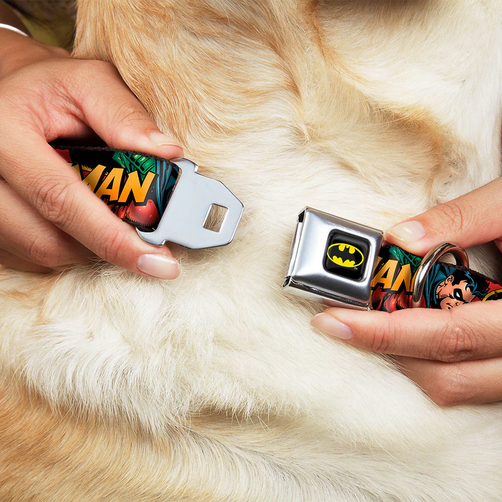 Batman Full Color Black Yellow Seatbelt Buckle Collar - Batman & Robin in Action w/Text Burgundy - Image 8