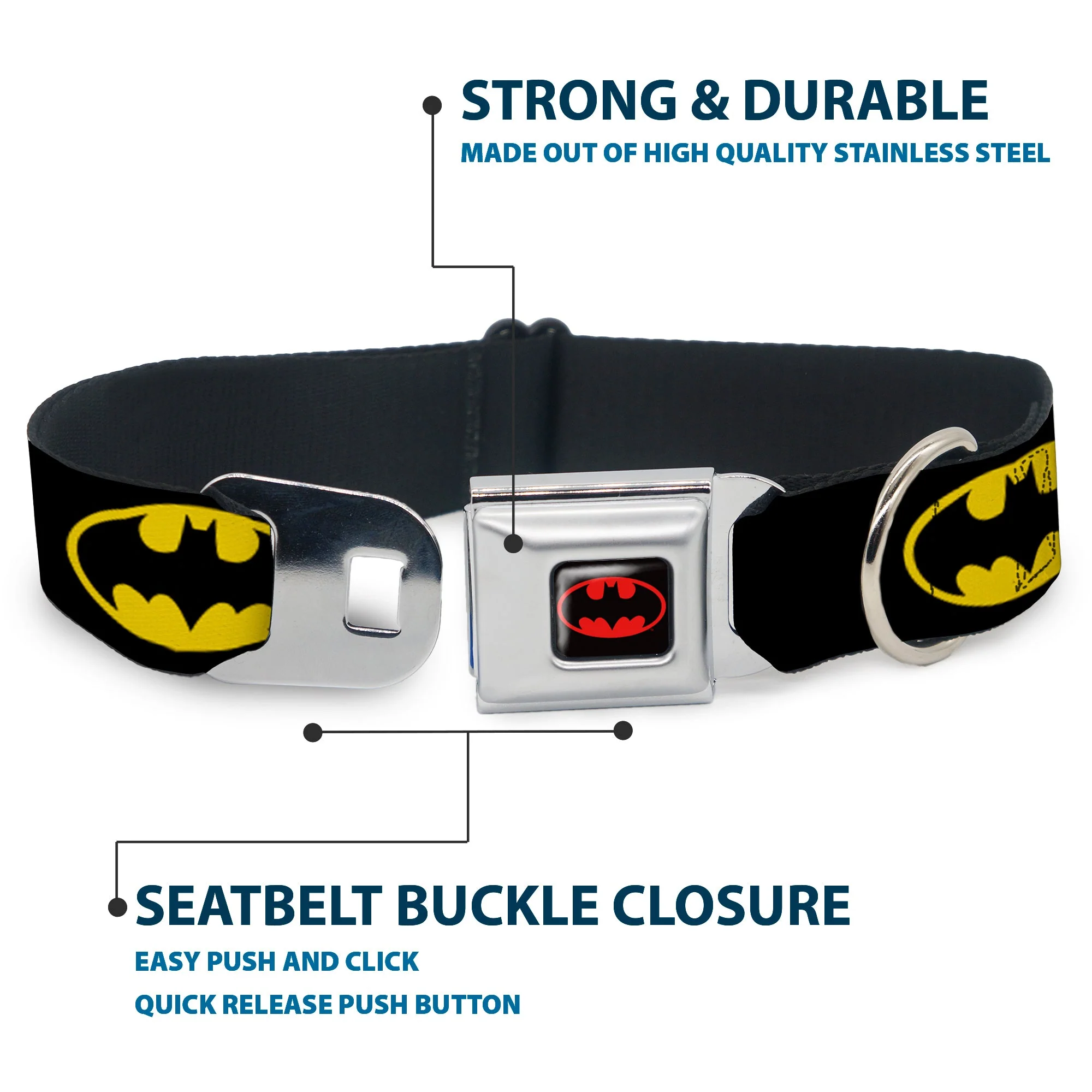 Batman Full Color Black Yellow Seatbelt Buckle Collar - Batman Shield Black/Yellow - Image 4