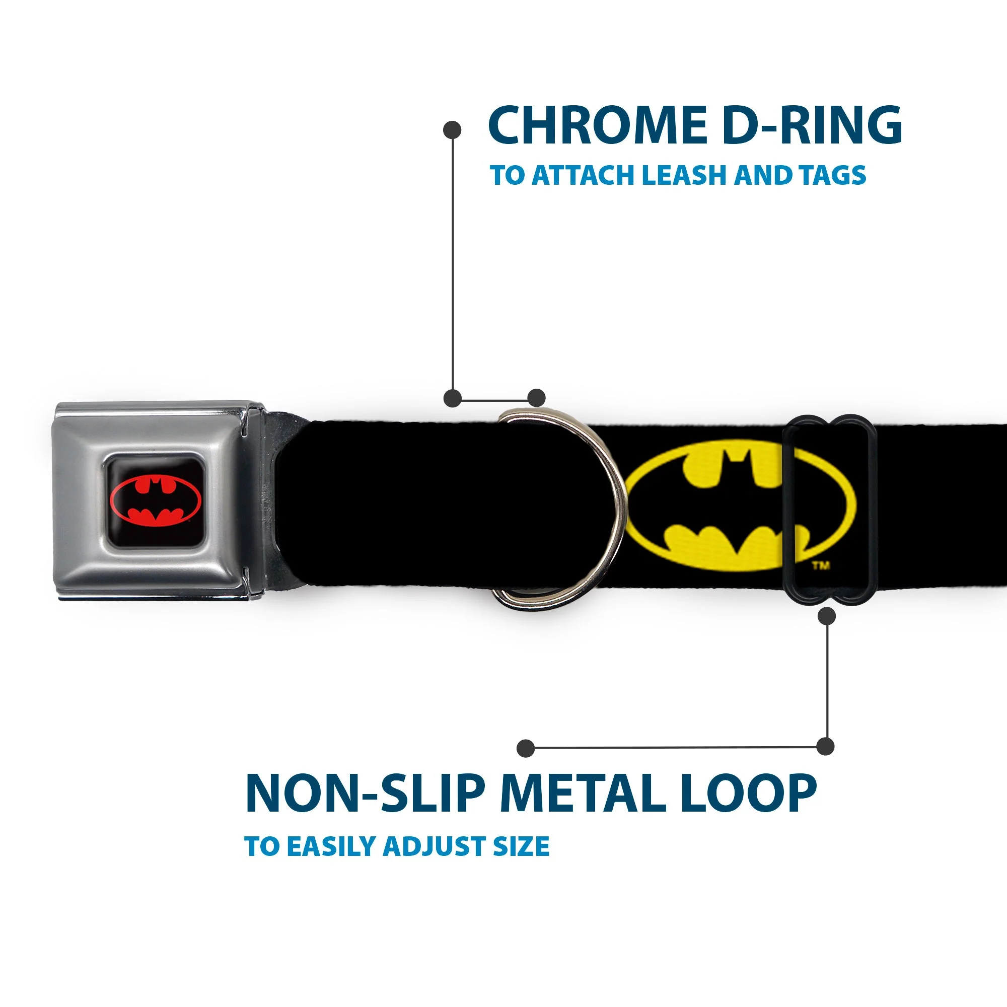 Batman Full Color Black Yellow Seatbelt Buckle Collar - Batman Shield Black/Yellow - Image 5