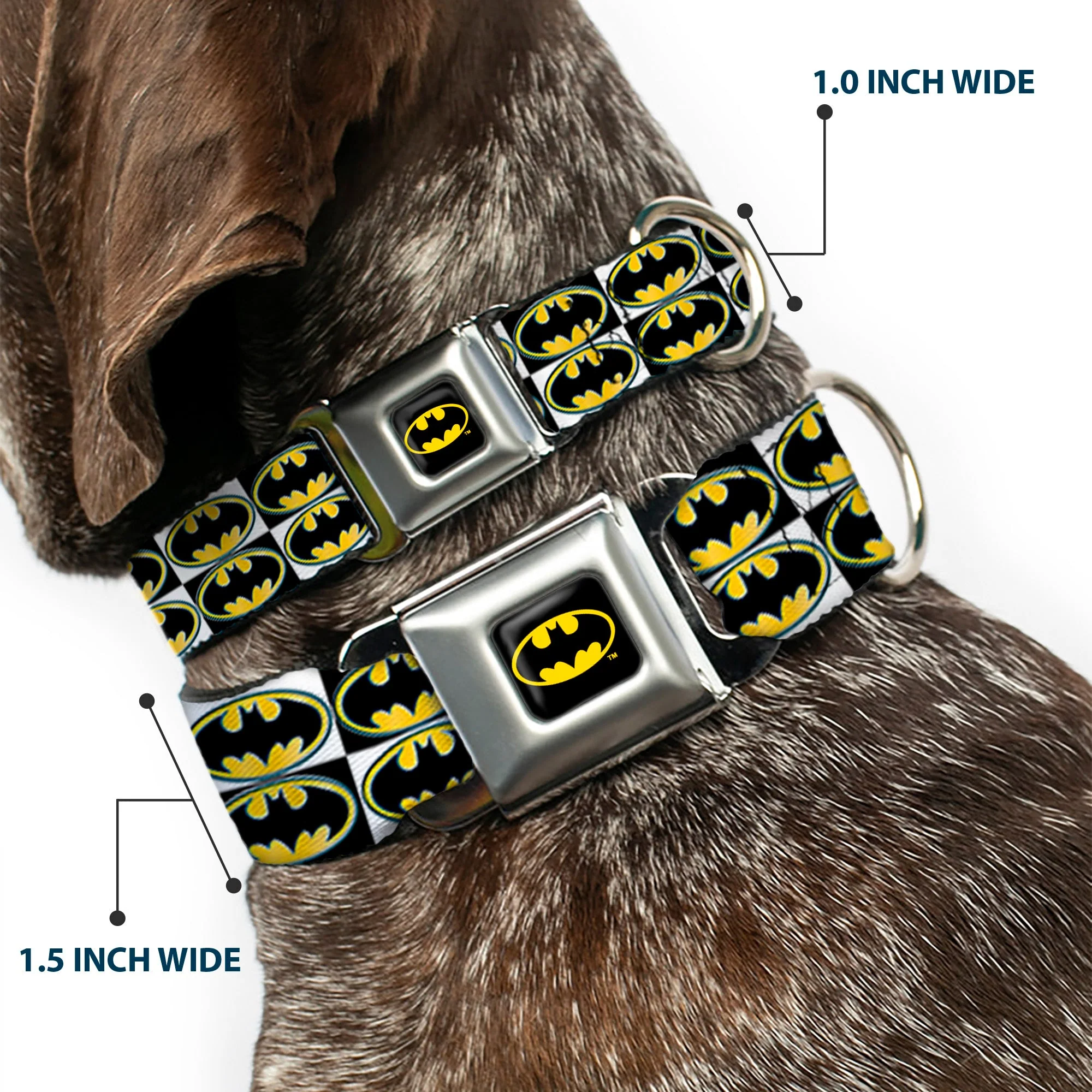 Batman Full Color Black Yellow Seatbelt Buckle Collar - Batman Shield Checkers - Image 2