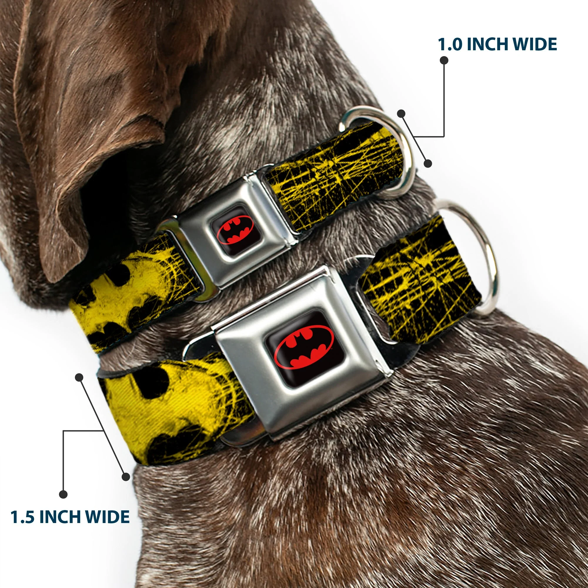 Batman Full Color Black Yellow Seatbelt Buckle Collar - Batman Shield CLOSE-UP Sketch Black/Yellow - Image 2