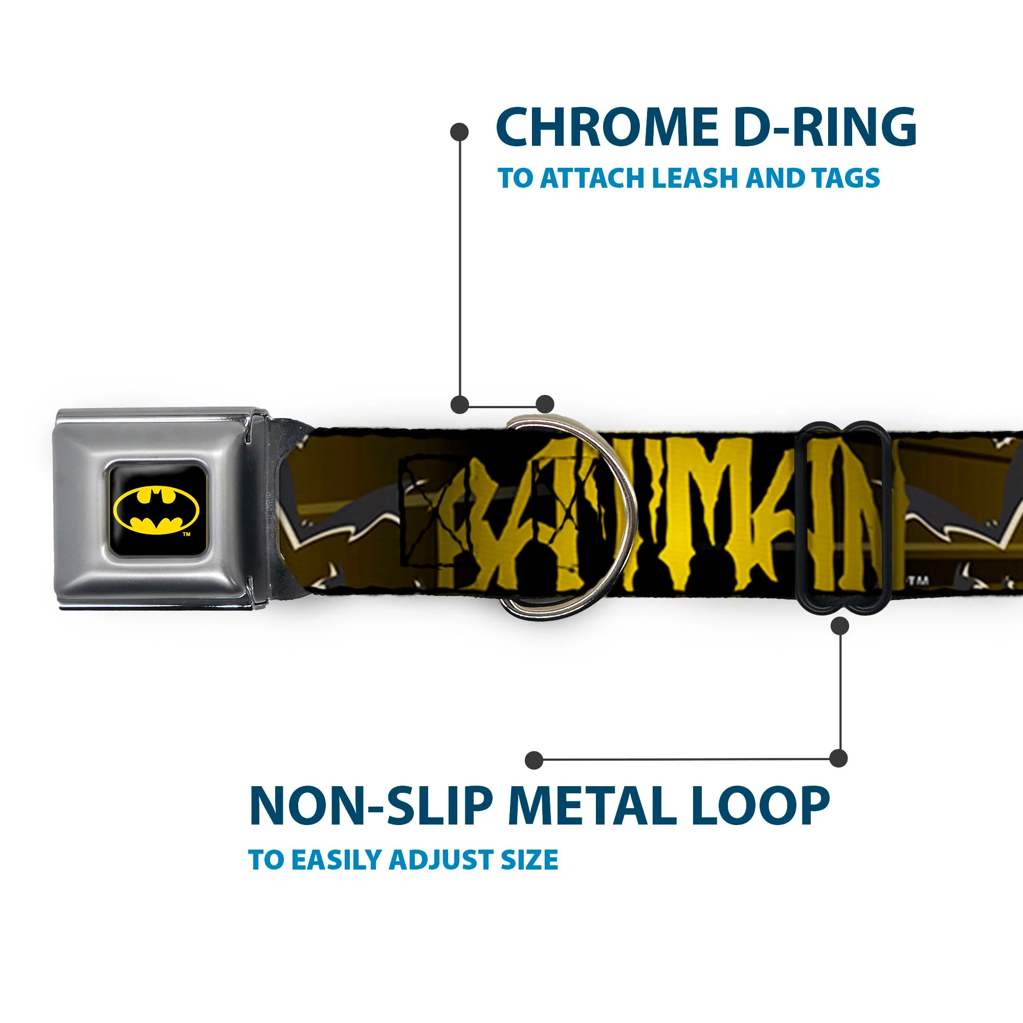 Batman Full Color Black Yellow Seatbelt Buckle Collar - BATMAN w/Bat Signals & Flying Bats Yellow/Black/White - Image 5