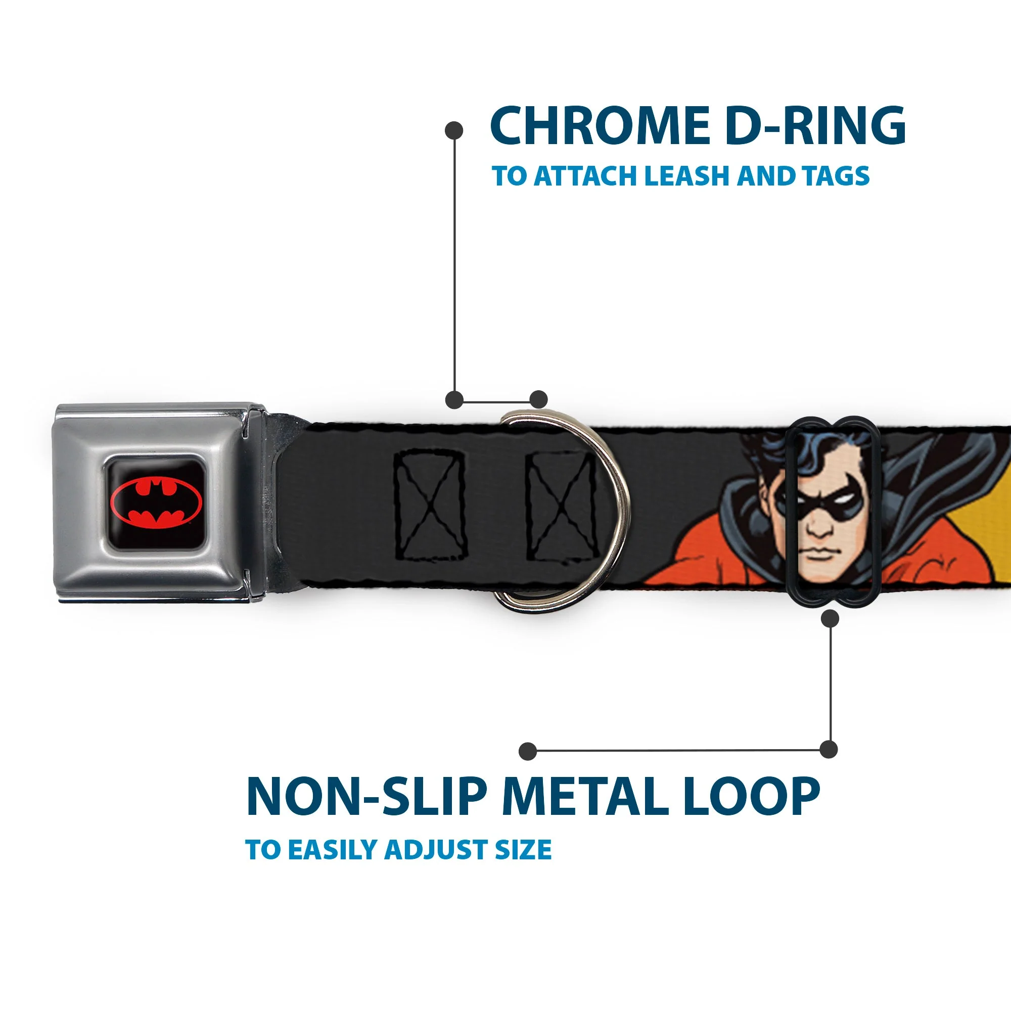 Batman Full Color Black Yellow Seatbelt Buckle Collar - ROBIN Red/Black Poses Gray - Image 5