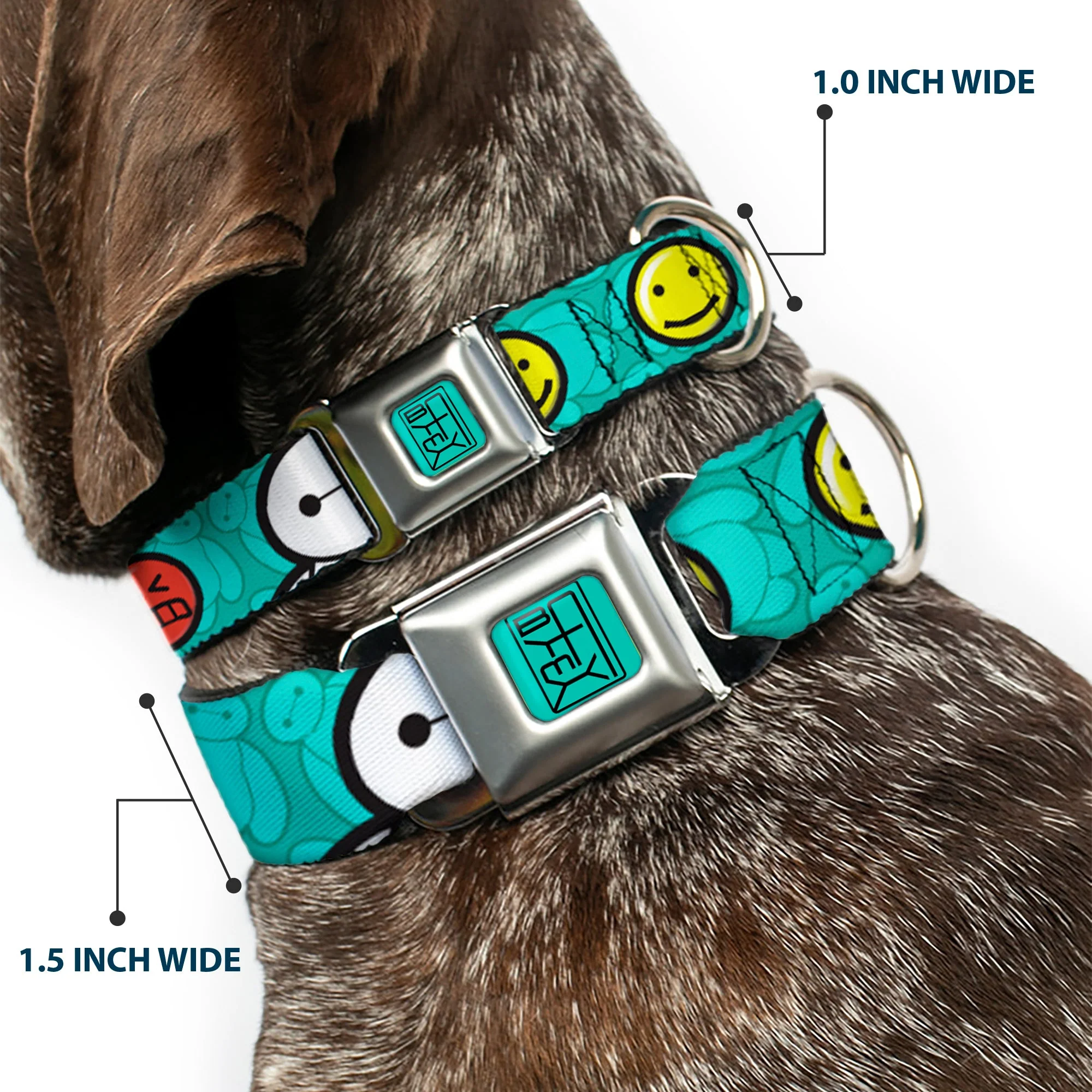 BAYMAX Hanko Full Color Turquoise Black Seatbelt Buckle Collar - Baymax/Mood Expressions/Baymax Scattered Turquoise - Image 2