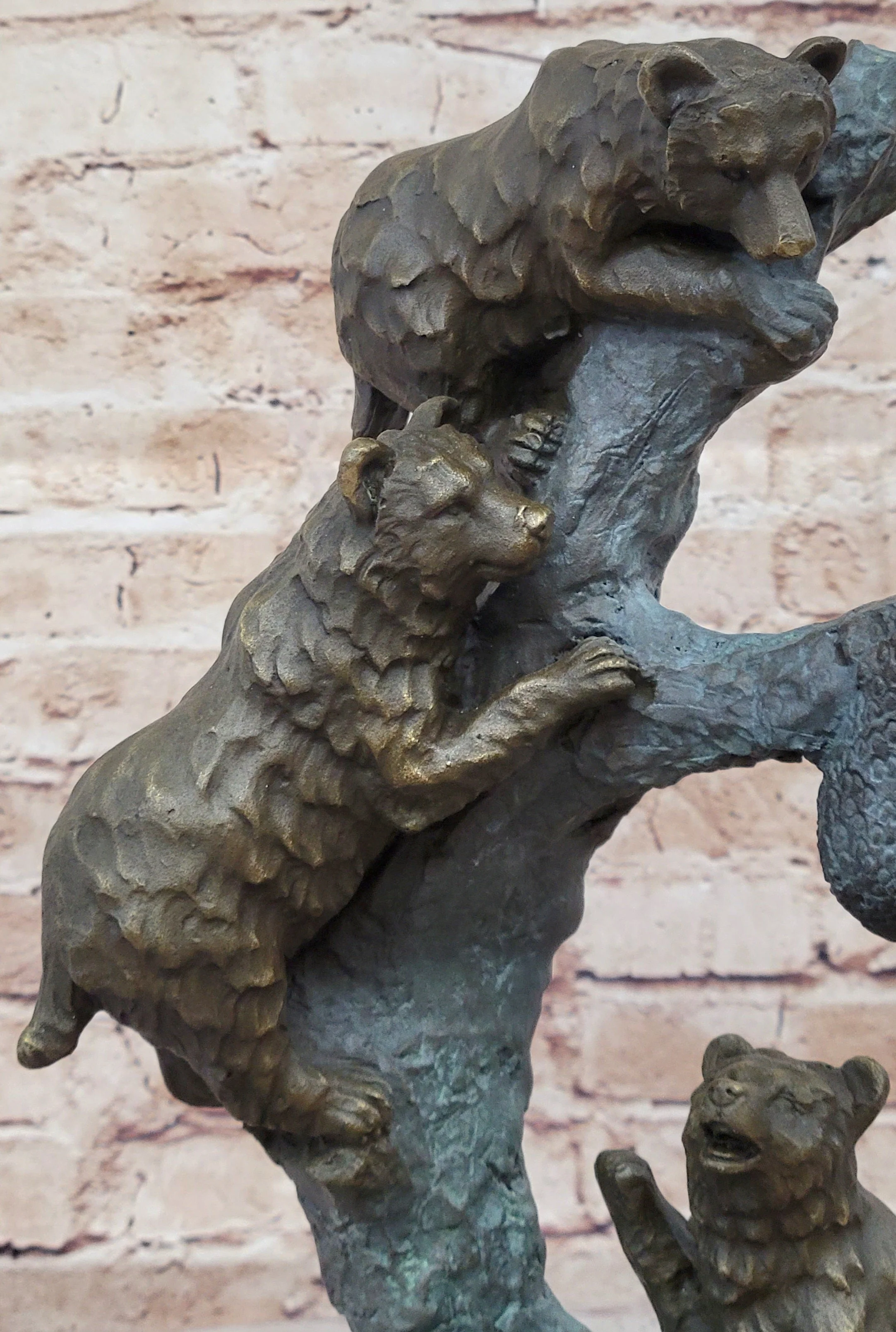 Bear Family Looking for Honey in a Tree - Bronze Sculpture Decor on Marble Base - Image 7