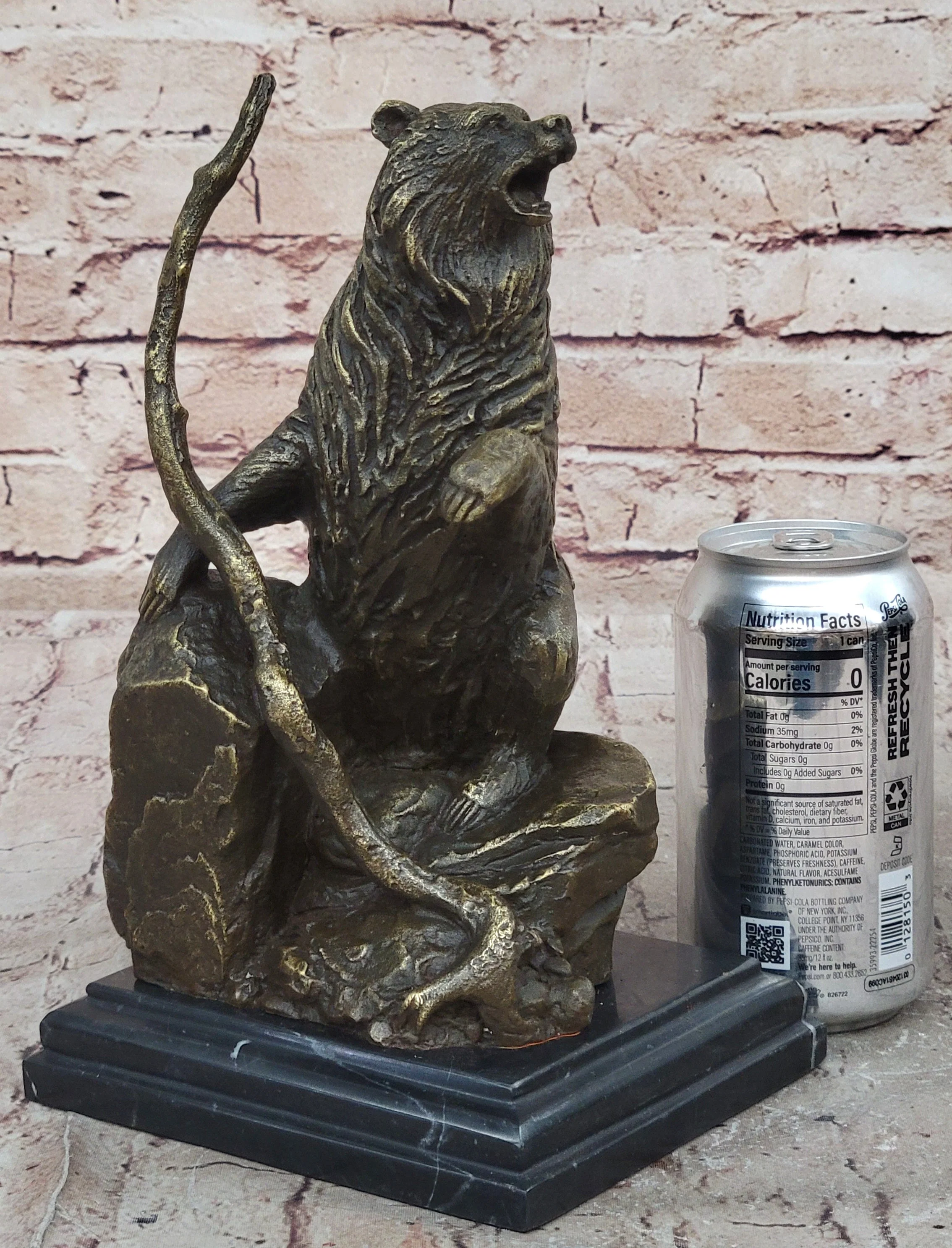 Bear Standing on Boulder Bronze Metal Statue Sculpture Figure on Marble Base - Image 2