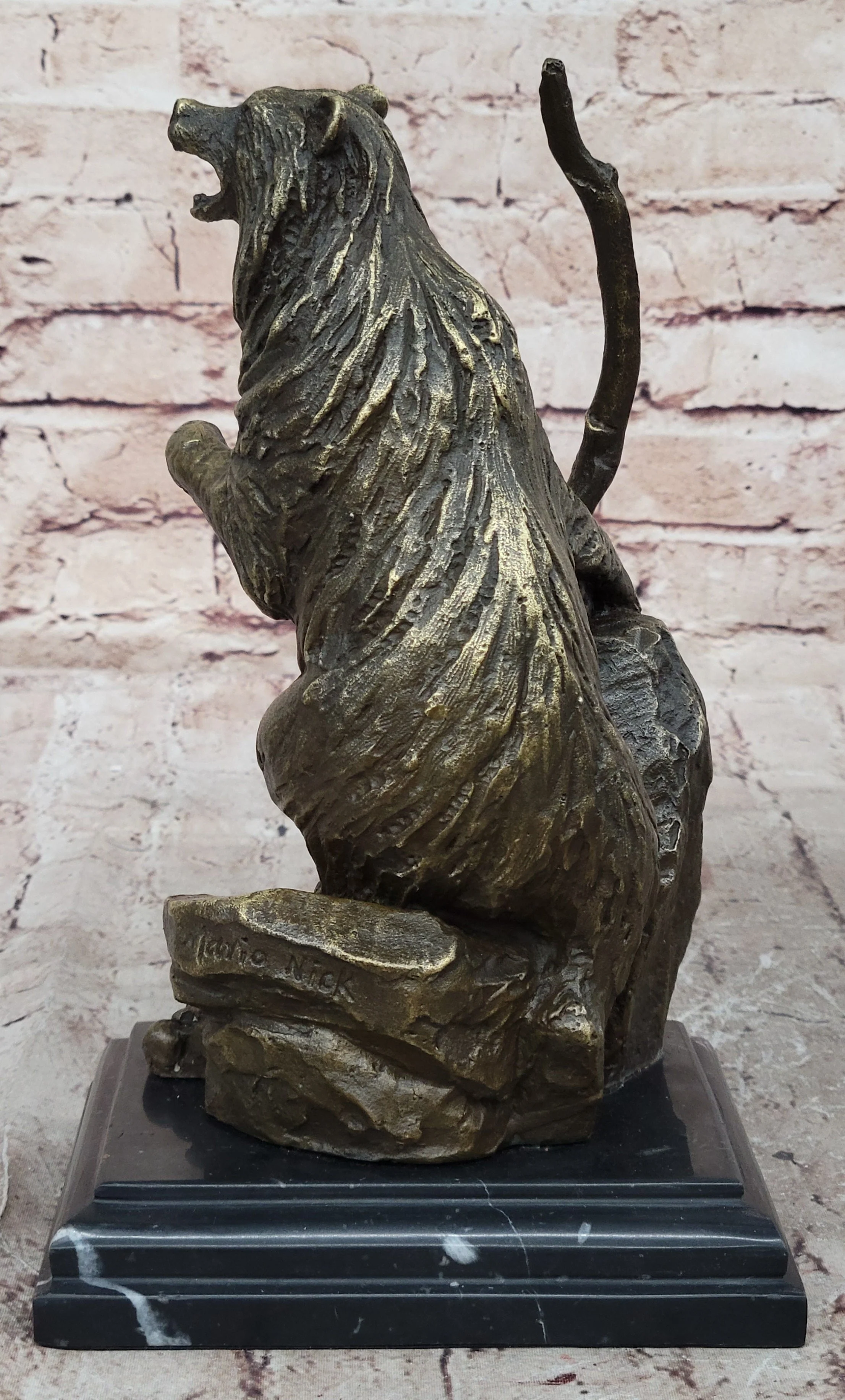 Bear Standing on Boulder Bronze Metal Statue Sculpture Figure on Marble Base - Image 5