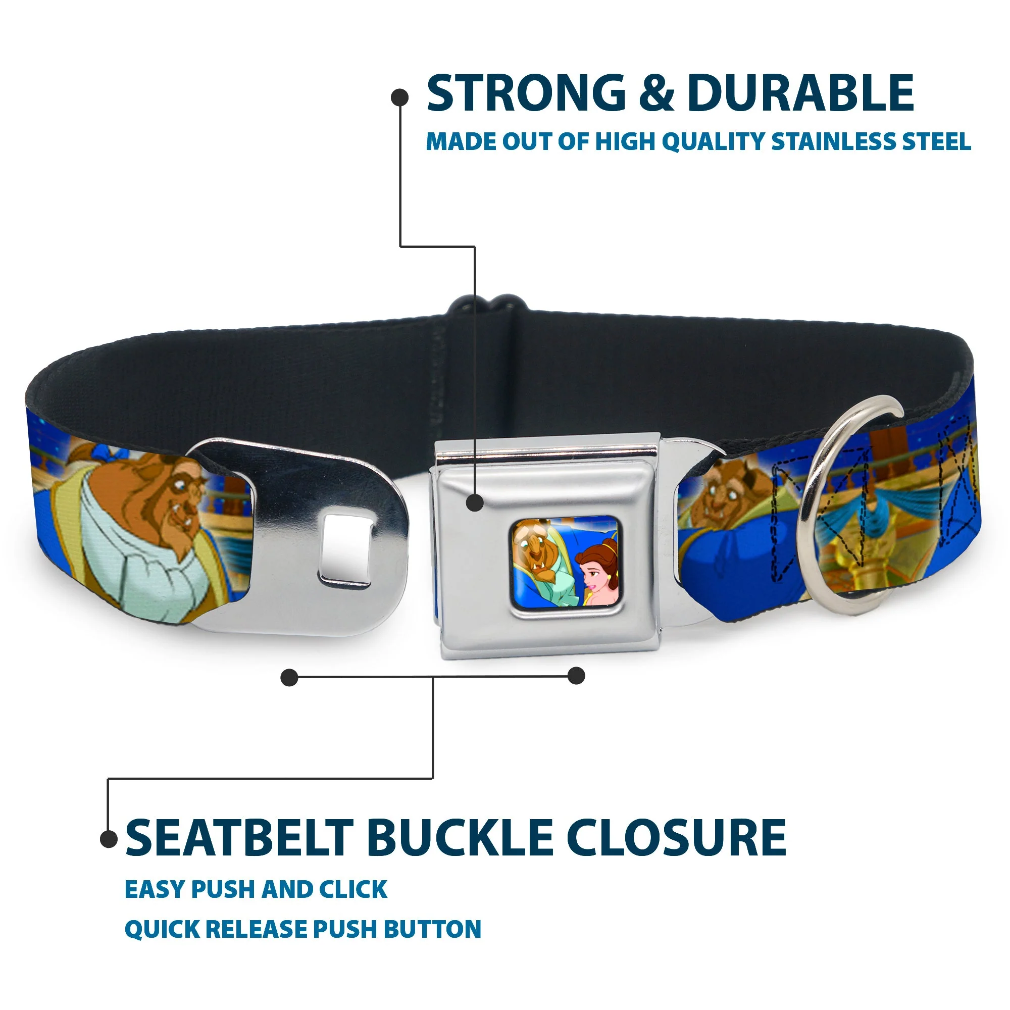 Beast & Belle Ball Scene Glow Full Color Seatbelt Buckle Collar - Beast & Belle Ball Scene Poses - Image 4