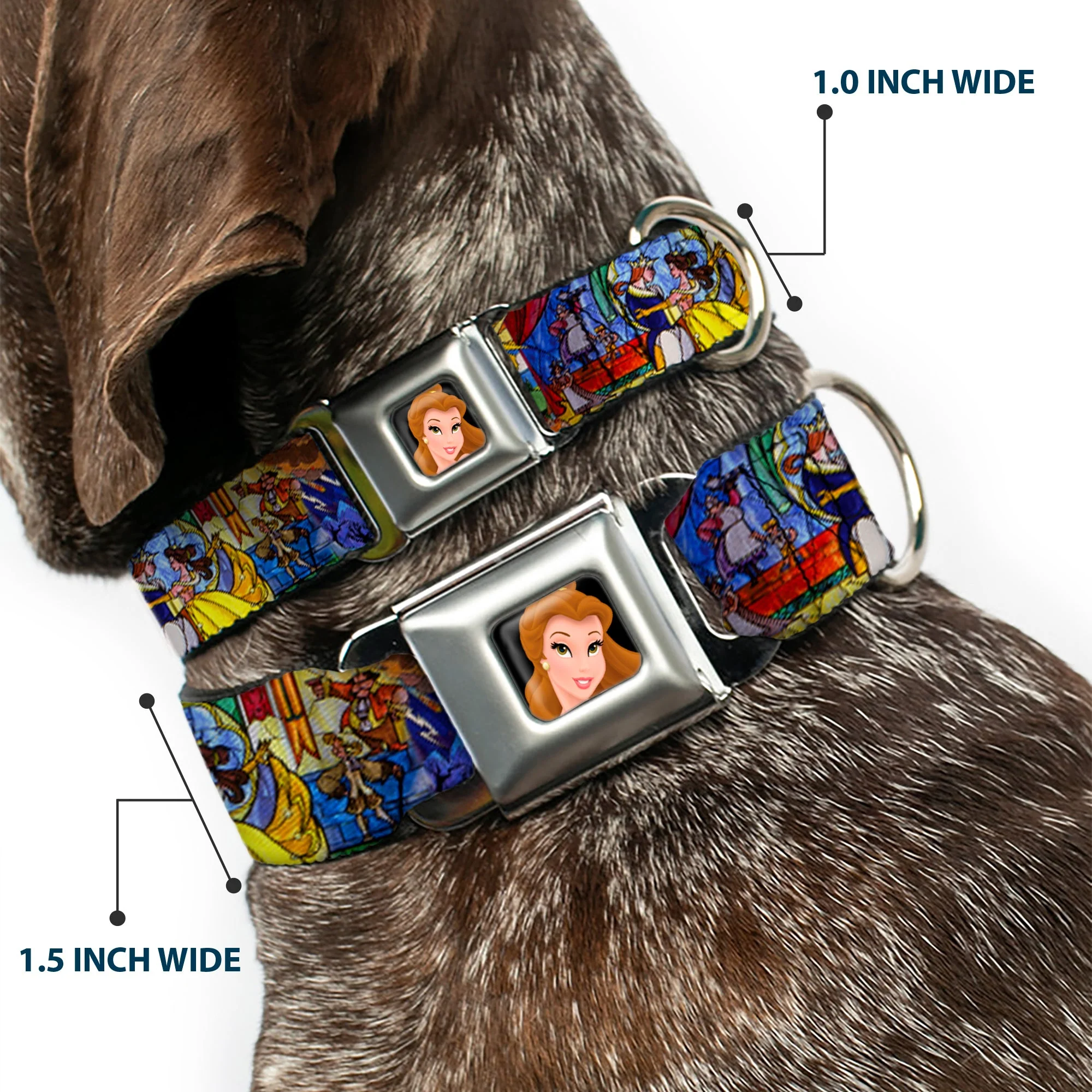 Belle CLOSE-UP Full Color Seatbelt Buckle Collar - Beauty & the Beast Stained Glass Scenes - Image 2