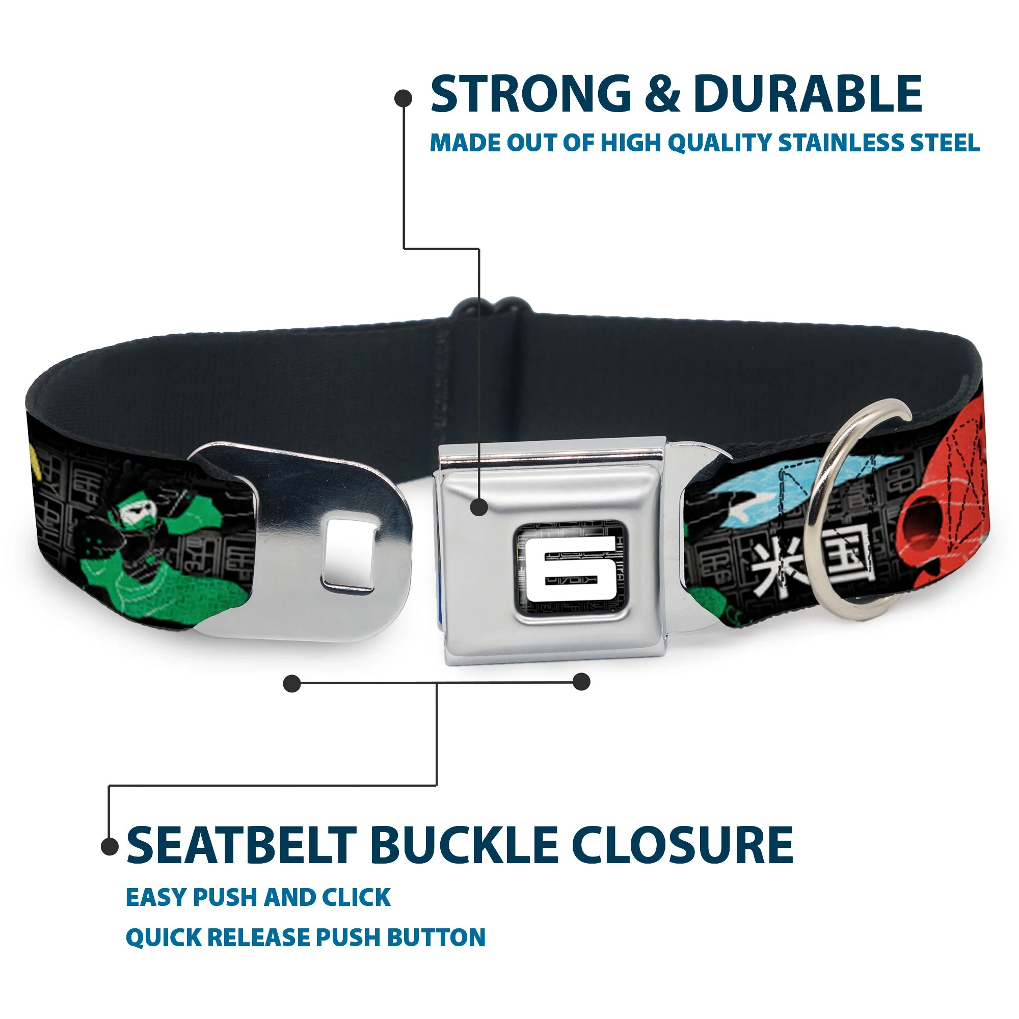 Big Hero "6" Name Blocks Full Color Black Gray White Seatbelt Buckle Collar - Big Hero 6 Group Action Pose/Name Blocks Black/Gray/Multi Color - Image 4