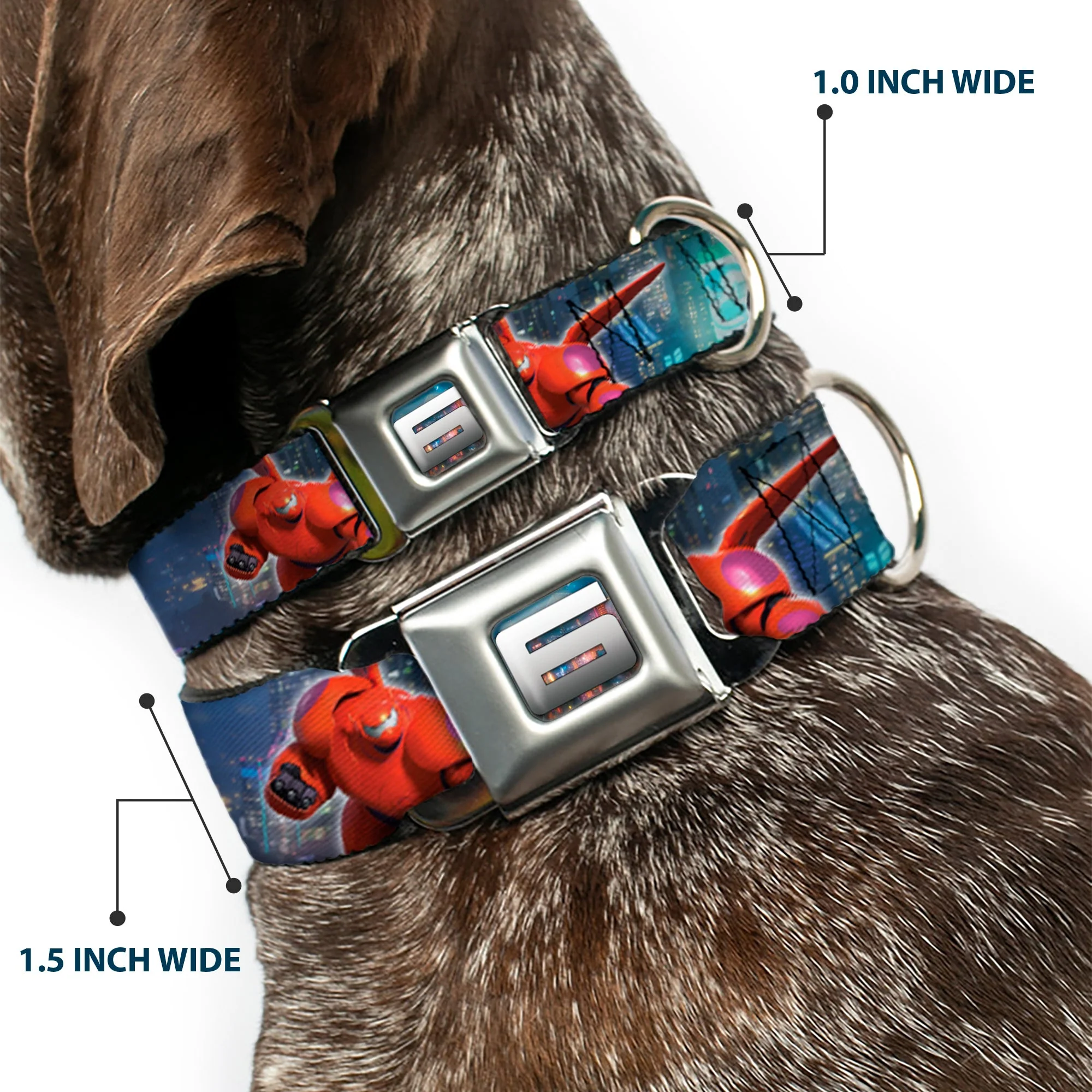 Big Hero "6" Name Blocks Full Color Black Gray White Seatbelt Buckle Collar - Hiro & Baymax Action Poses/San Fransokyo - Image 2
